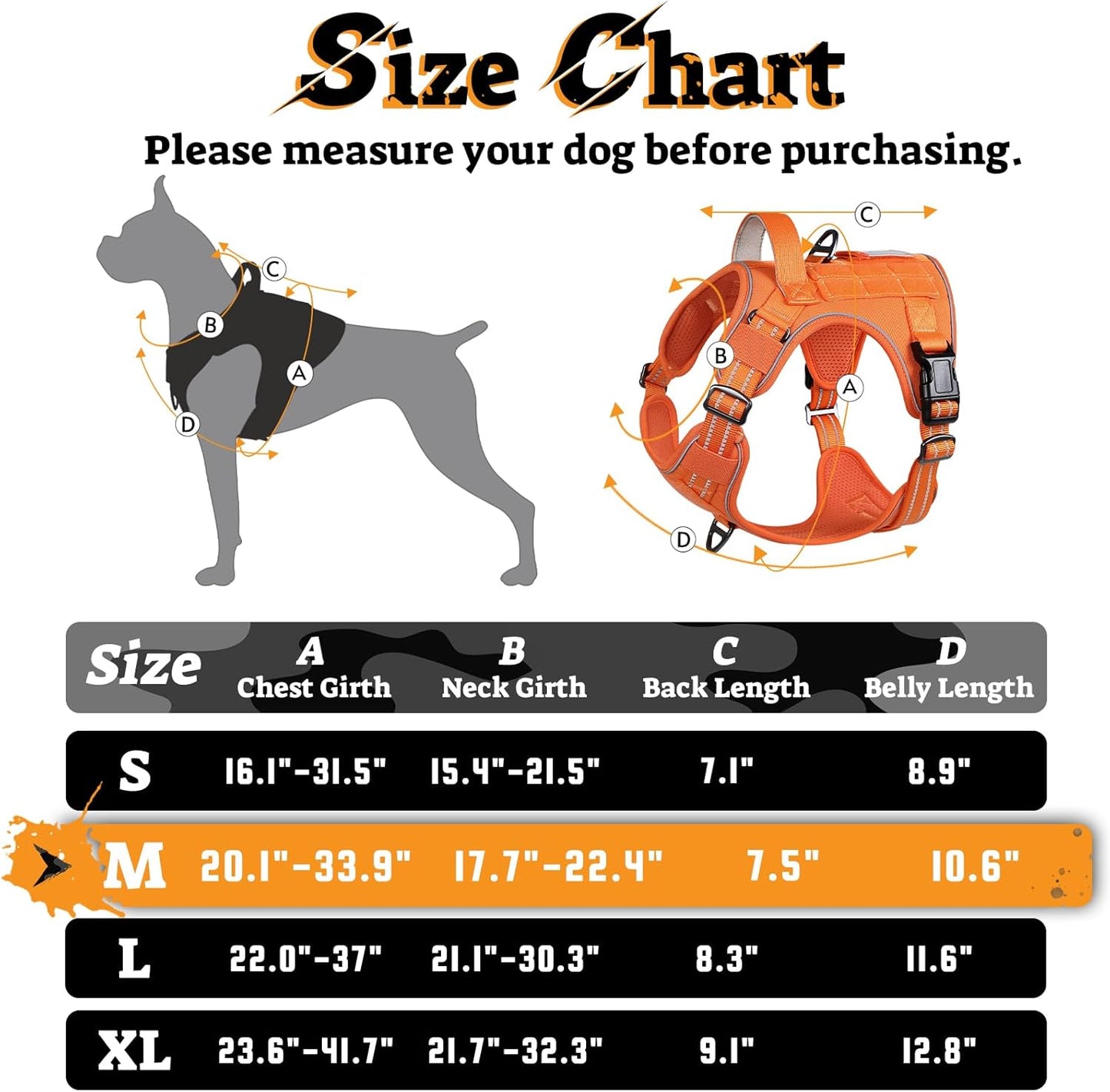 rabbitgoo Dog Harness Medium Sized No Pull, Tactical Service Pet Vest with Molle and Control Handle, Adjustable and Reflective Military Harness for Easy Walking and Training, Orange, M
