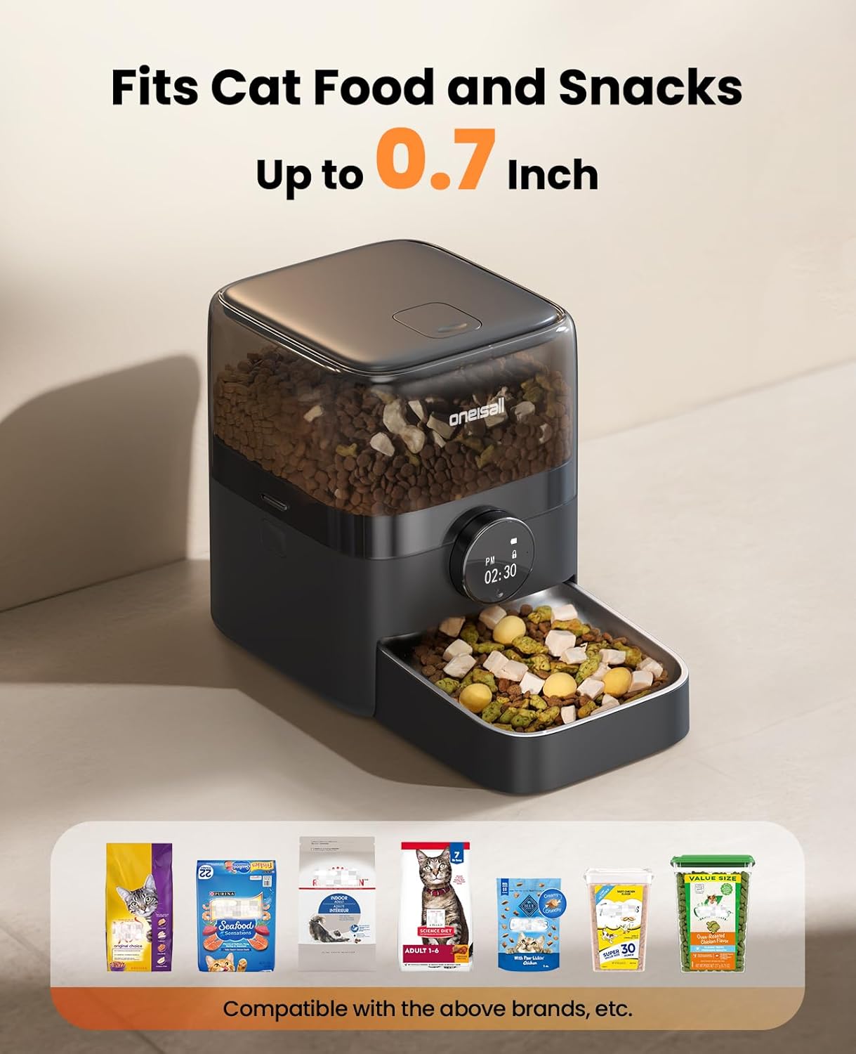 oneisall Cordless WiFi Automatic Cat Feeder, Tasty S2 Pro Rechargeable 100-Day Battery Operated Pet Feeder, 12 Cups/3L Timed Cat Food Dispenser for Large Kibble, Smart App Control (Black)