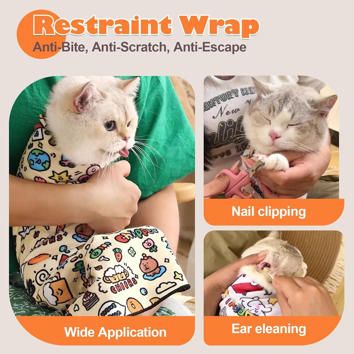Cat Grooming Wrap, Cat Wrap Self-Adherent, Anti-Scratch Anti-Bite, Anti-Escape Grooming Bag for Cats Nail Clipping, Ear Cleaning, and Teeth Brushing (19.7 × 19.7" Dog)