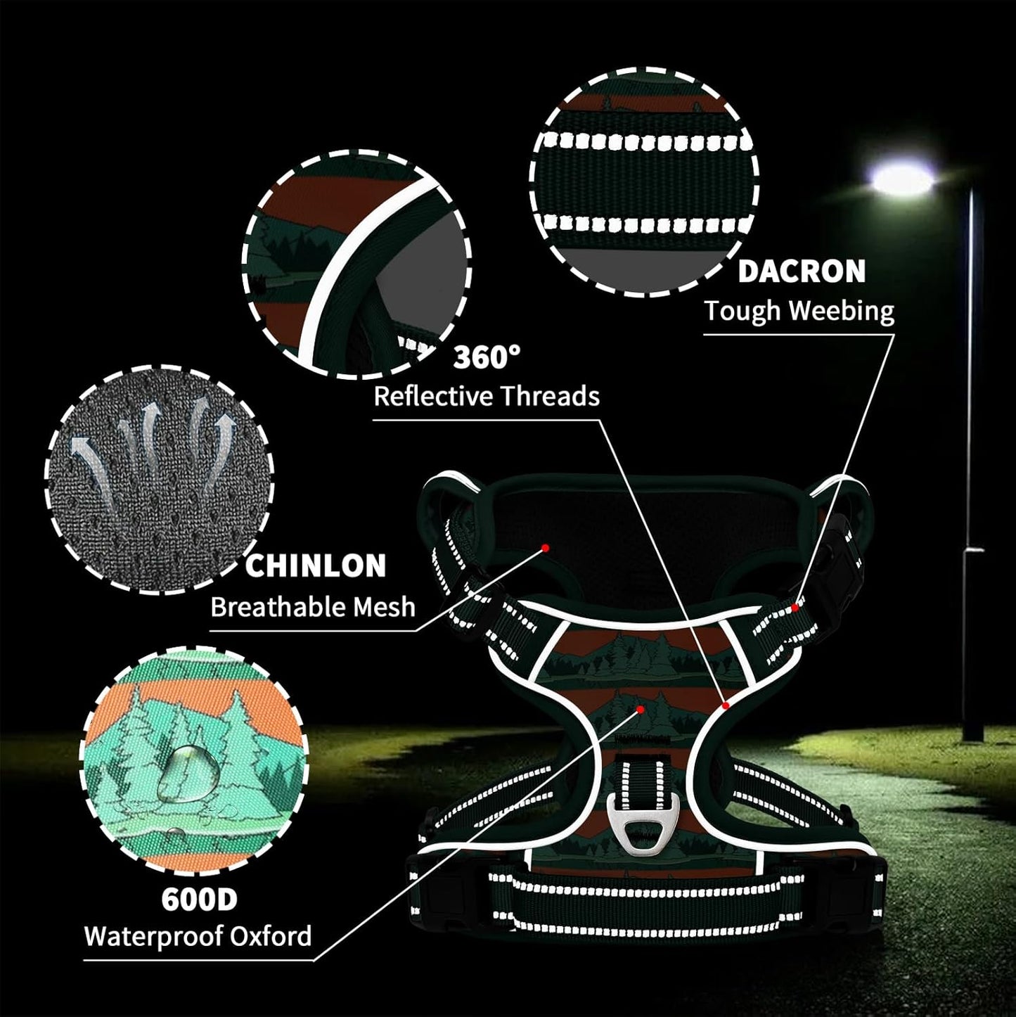 Timos No Pull Dog Harness,No Choke Front Clip Dog Reflective Harness,Adjustable Soft Padded Pet Vest with Easy Control Handle for X-Large Dogs,Wilderness,XL