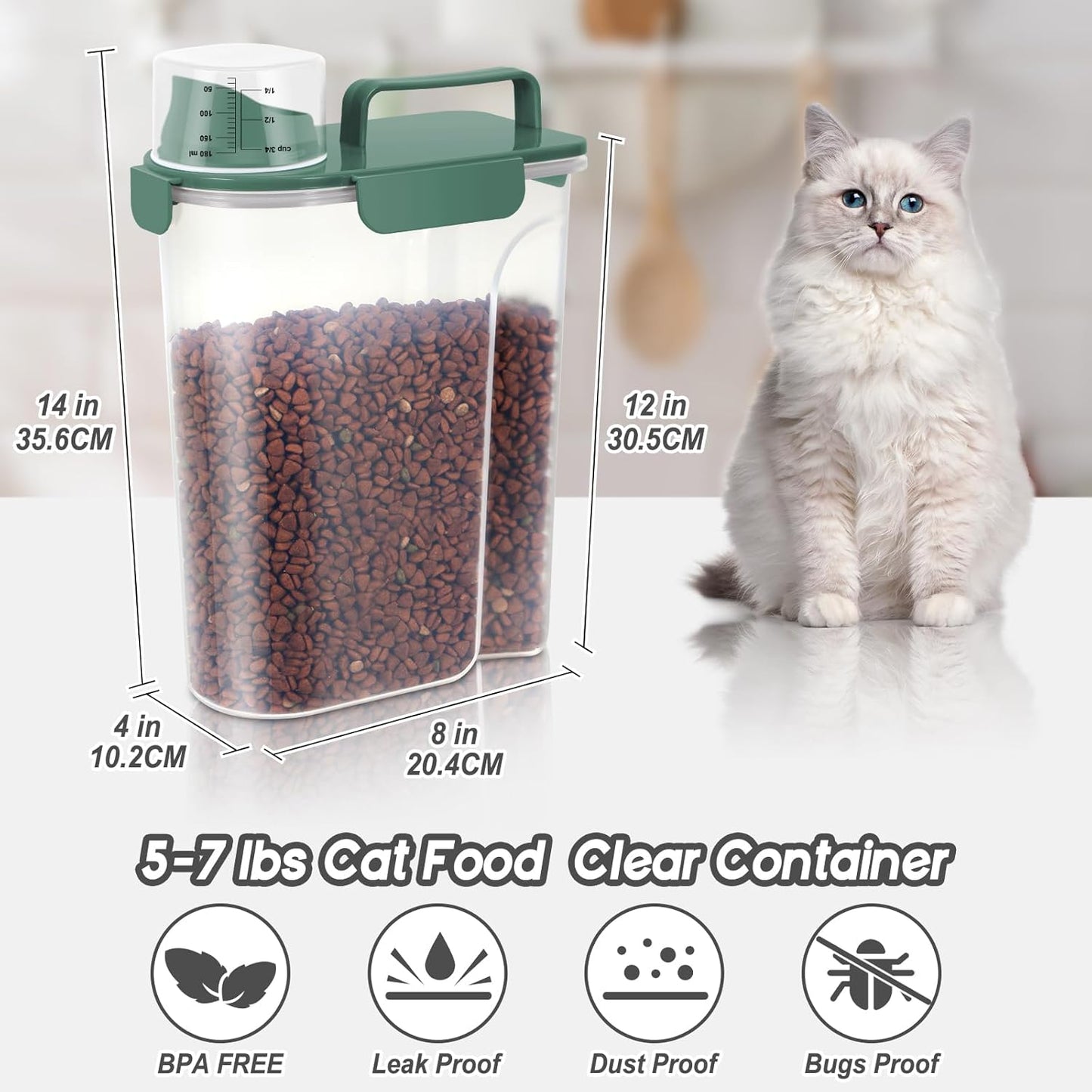 5lbs Cat Dog Storage Container Portable with Upgraded Large Spout and Cup, Plastic Pet Food Dispenser BPA-Free for Small Animal Kibble, Bird Seed, Oatmeal, Rice, Flour, Brown Sugart-2 Set Royal Green