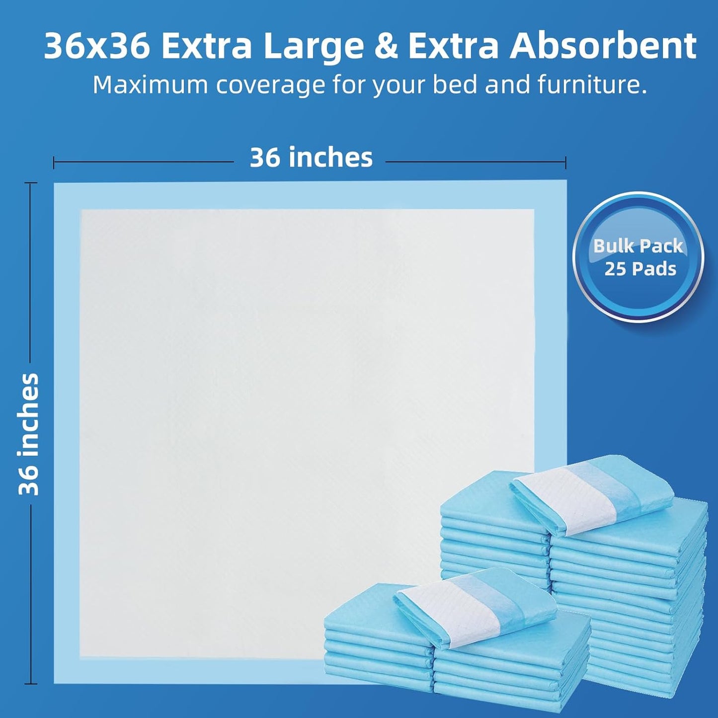 Extra Large Chucks 36"x36" Disposable XXL Heavy Duty Absorbent Elderly Adults Incontinence Bed Pads,Waterproof Thicken Puppy Pee Pad,Changing Underpads for Women and Baby[25 Pads]