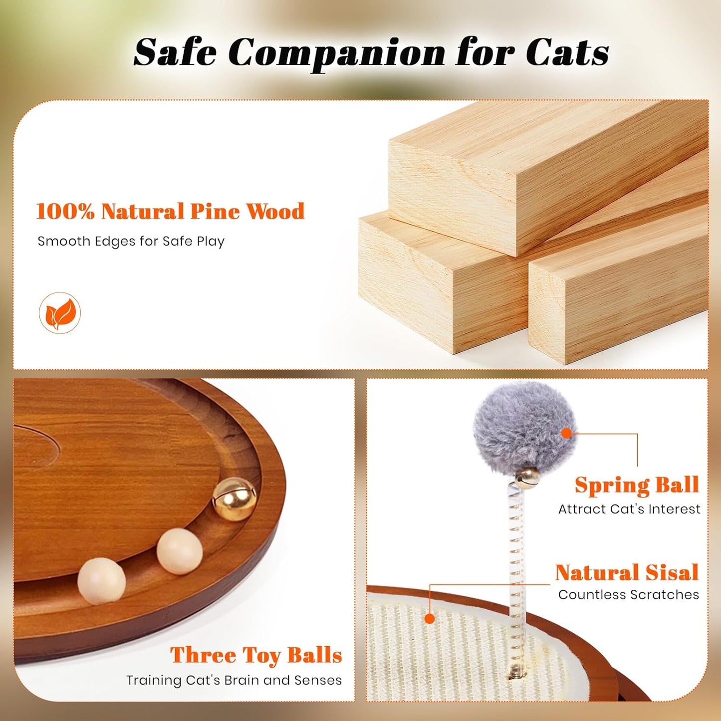 Cat Scratcher, Cat Cratch Sisal Pad with Wooden Roller Ball Toy, Cat Scratchers Interactive Toys for Indoor Cats, Satisfies Kitten’s Scratching, Chasing and Hunting
