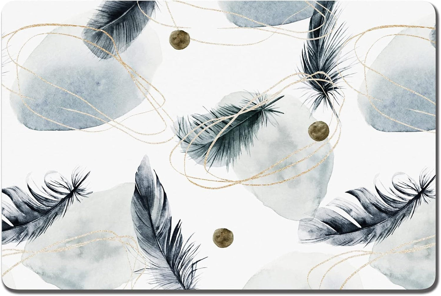 Rnivvi Dog Food Mat, 12" x 19" Absorbent Dog Cat Bowl Mat for Food and Water, Cute Anti-Slip Rubber Pet Feeding Rug Protect Floors, Puppy Placemat for Feeding & Watering Supplies, Abstract Plume