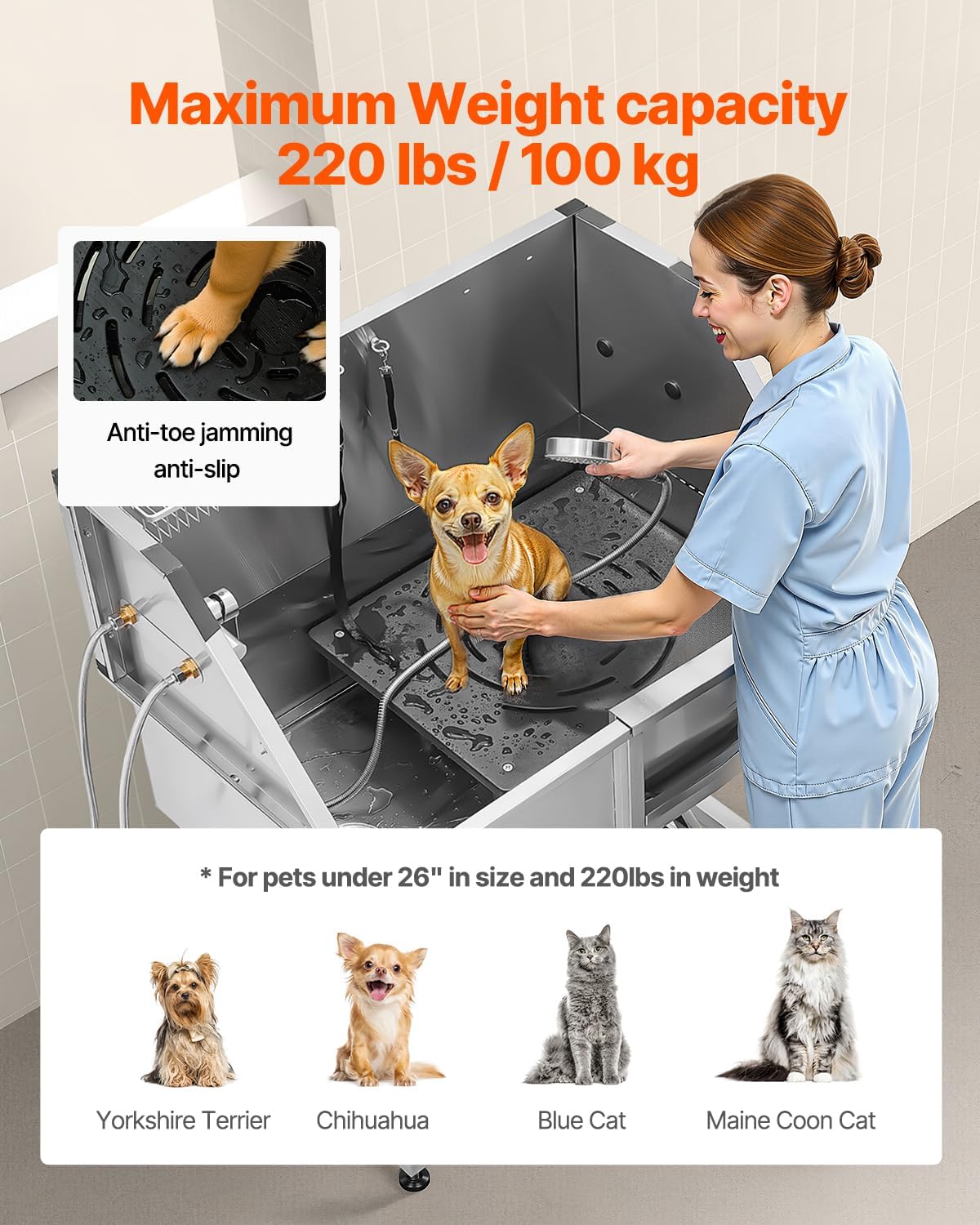 VEVOR Stainless Steel Dog Washing Station, 38 inch Pet Grooming Tub w/Storage Stairs, Faucet & Showerhead & Soap Holder Dog Bathtub for Medium & Small Pets (Right Door)