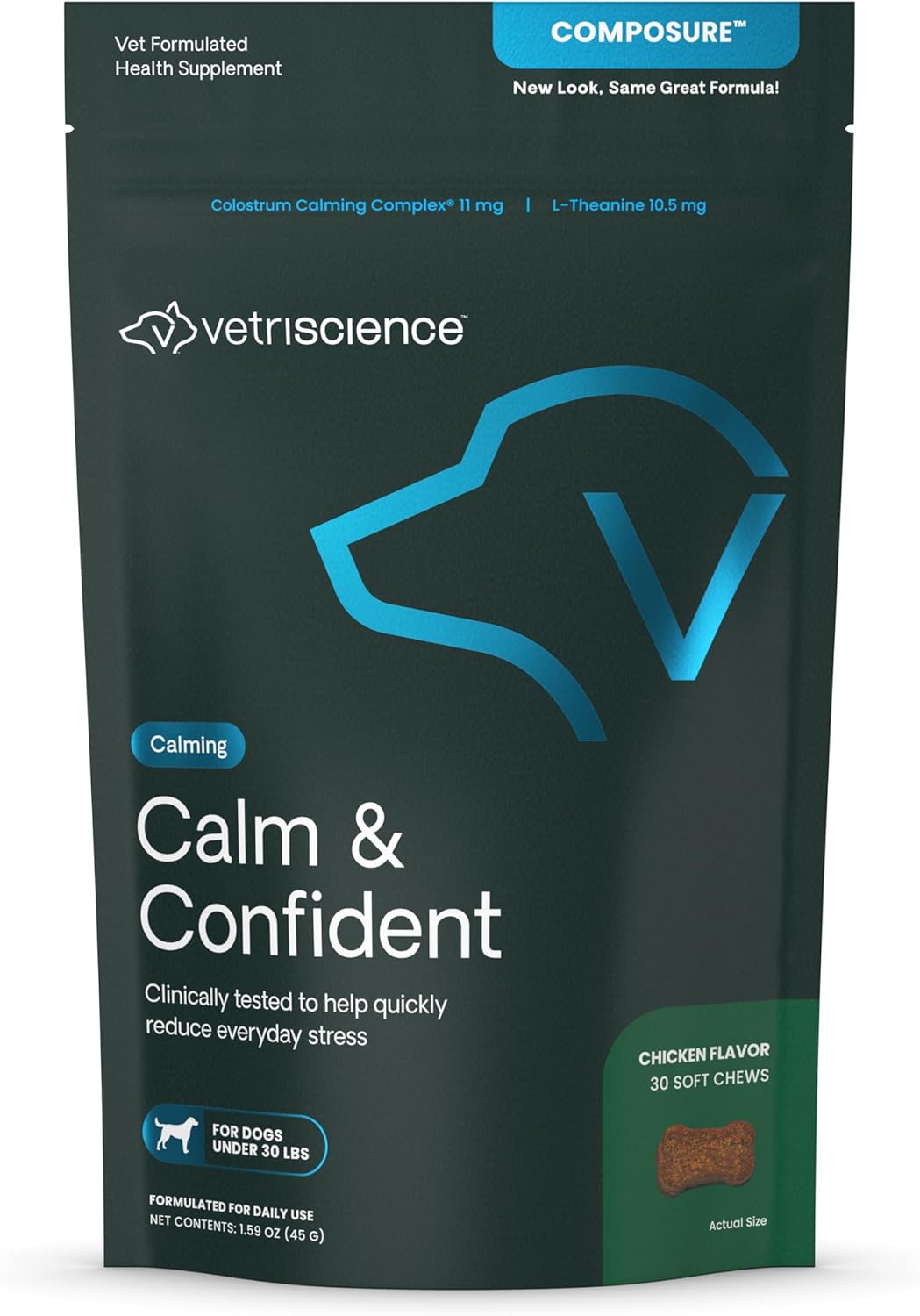 VETRISCIENCE Composure Calming Treats for Small Dogs and Puppies Anxiety, Separation Stress, Thunder and Barking - Yummy Chews Pets Love, 30 Chews