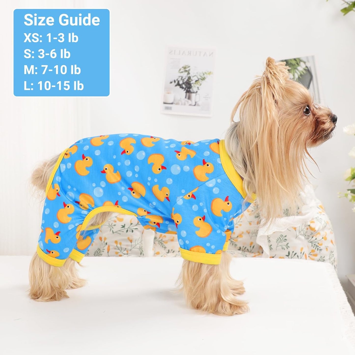 Dog Pajamas Small Sized Dogs Stretchable Summer Dog Clothes Pjs 4 Legs Girl Boy Cute Soft Puppy Outfits Doggie Cat Jammies Jumpsuit Sleeper for Pet, Blue Duck, M