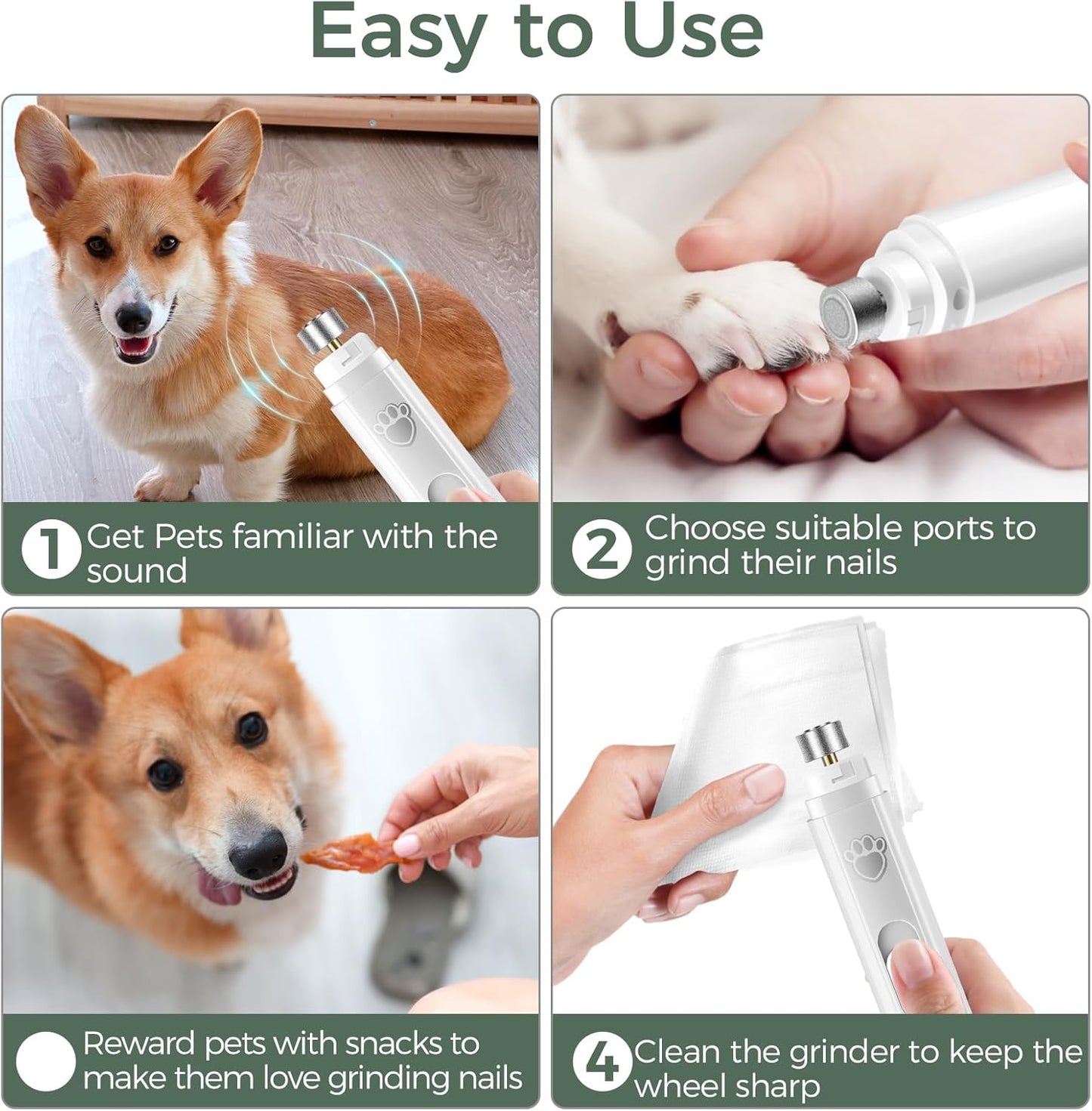 VIWIK Dog Nail Grinder, 2-Speed Rechargeable Dog Nail Trimmers for Large Medium & Small Dogs, Upgrade Professional Electric Pet Paws Nail Grinder, Quiet Puppy Grooming Tool Cat Dog Nail Dremel White