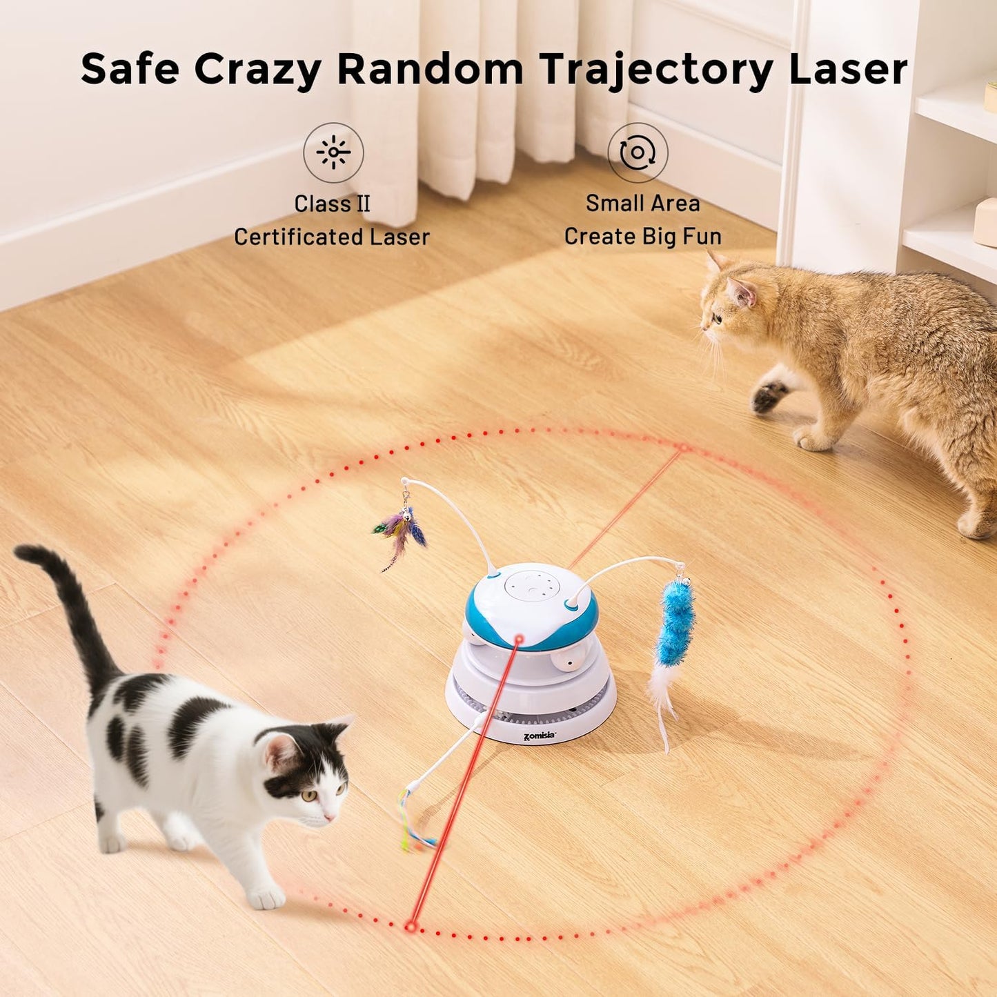 Interactive Cat Toy for Indoor Cats - 5 in 1 Cat Laser Toy Automtaic, Rechargble Motion Activated Hide and Seek Toy with Moving Feather, Tarck Balls and Chirping for Bored Kitten Exercise