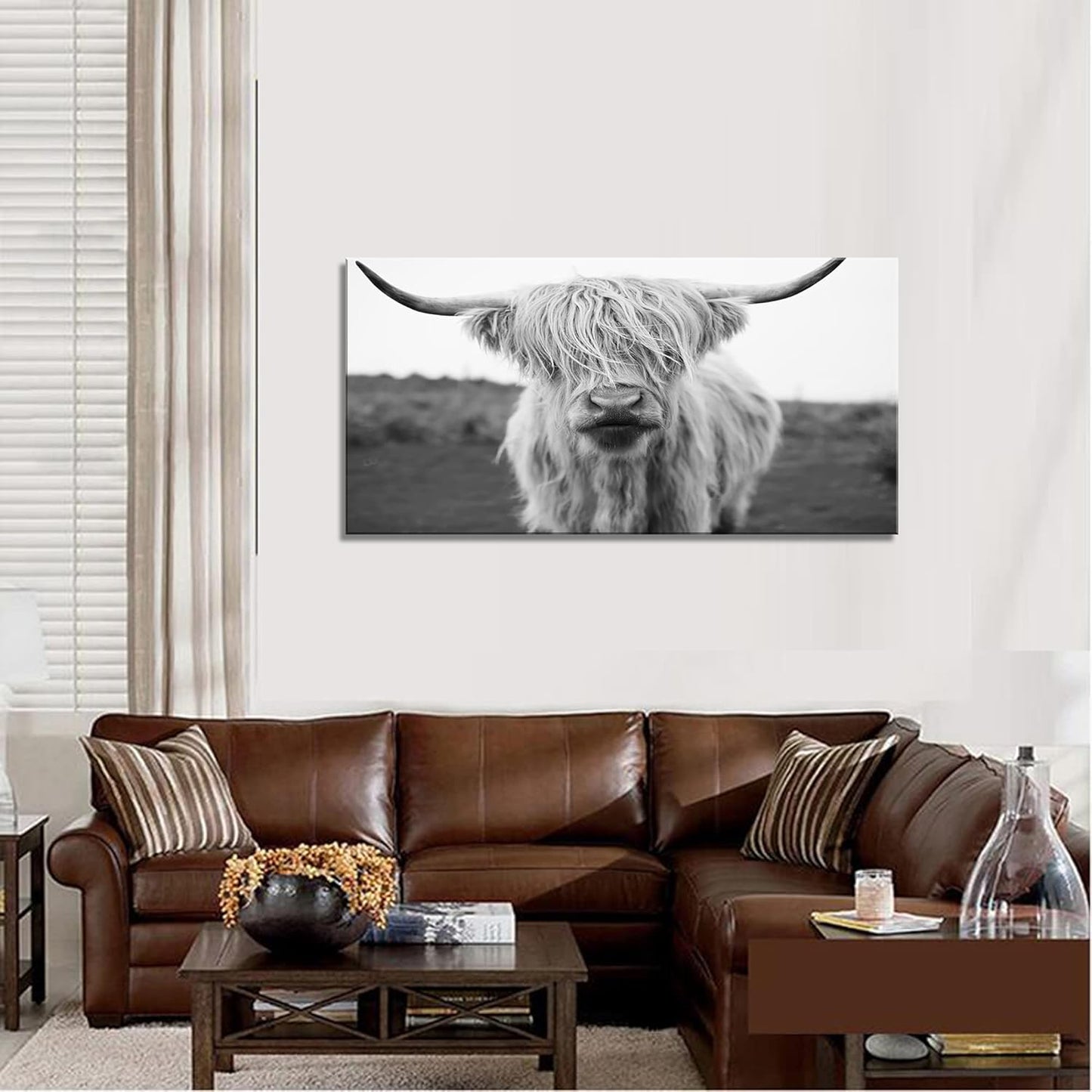 XXMWallArt FC3675 Highland Cow Canvas Art - Black and White Animal Wall Art for Living Room, Bedroom, Office Wall Decor