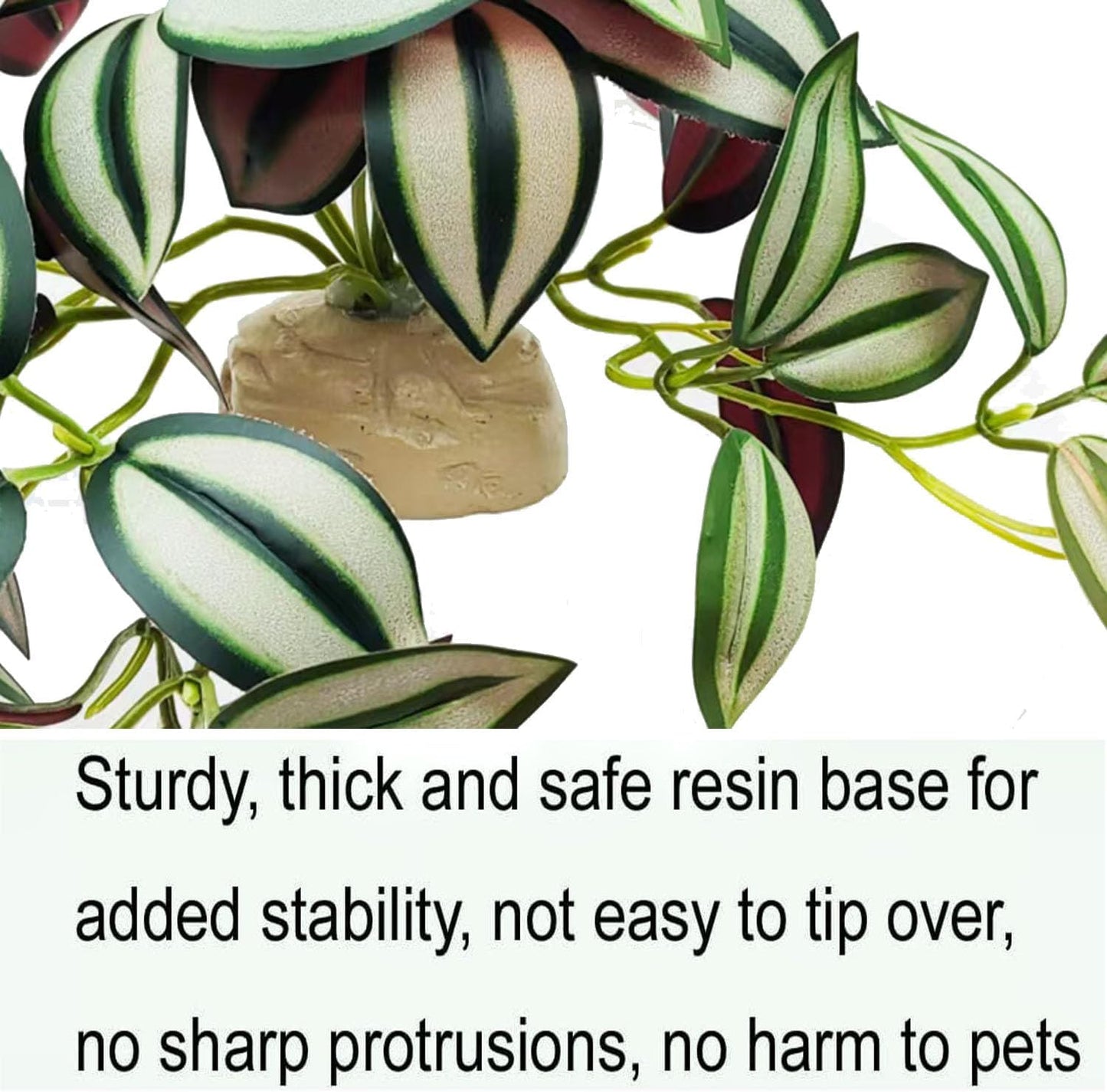 Reptile Plants for Terrarium Decor,Amphibian Habitat Decor, Bearded Dragon Tank Accessories,Artificial Plants for Gecko Chameleon Snake Tortoise with Base (Zebrina)