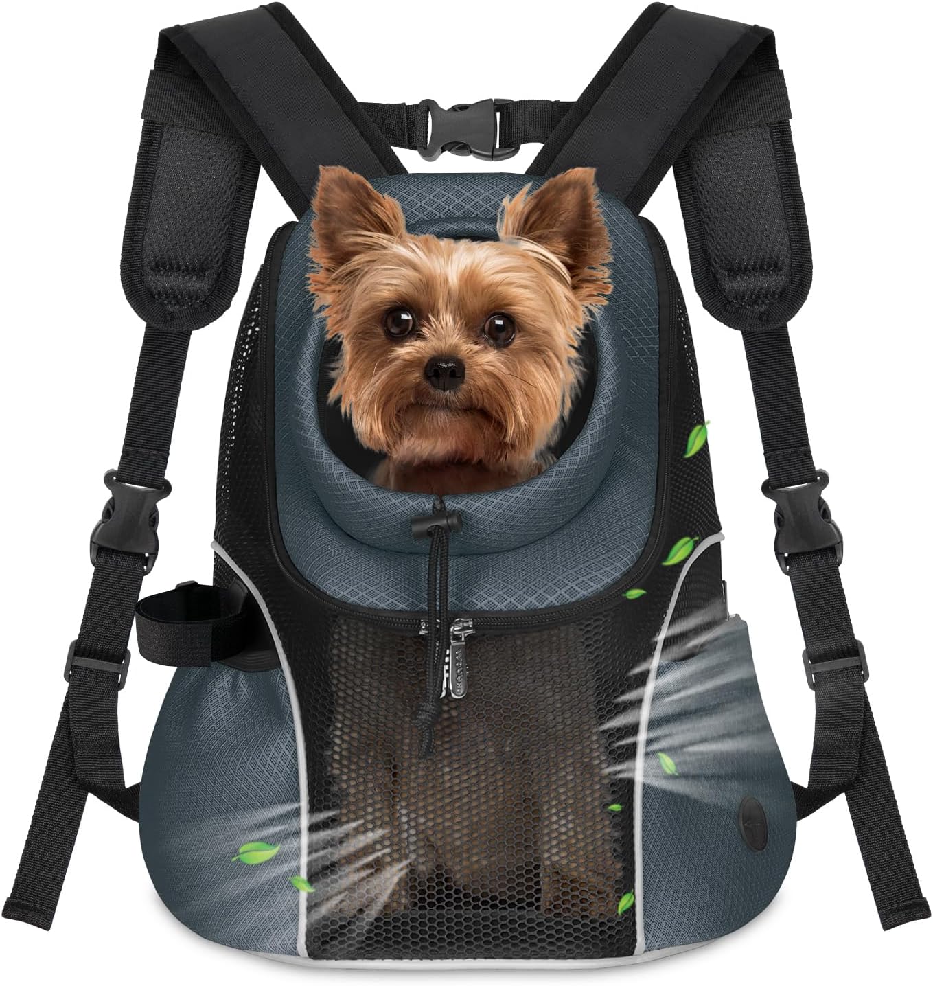 WOYYHO Pet Dog Carrier Backpack Small Dog Front Backpack Ventilated Mesh Dog Travel Back Pack with Safety Belt for Travel Hiking Cycling Outdoor Adventures (Size M: 5-9 lbs, Dark Gray)