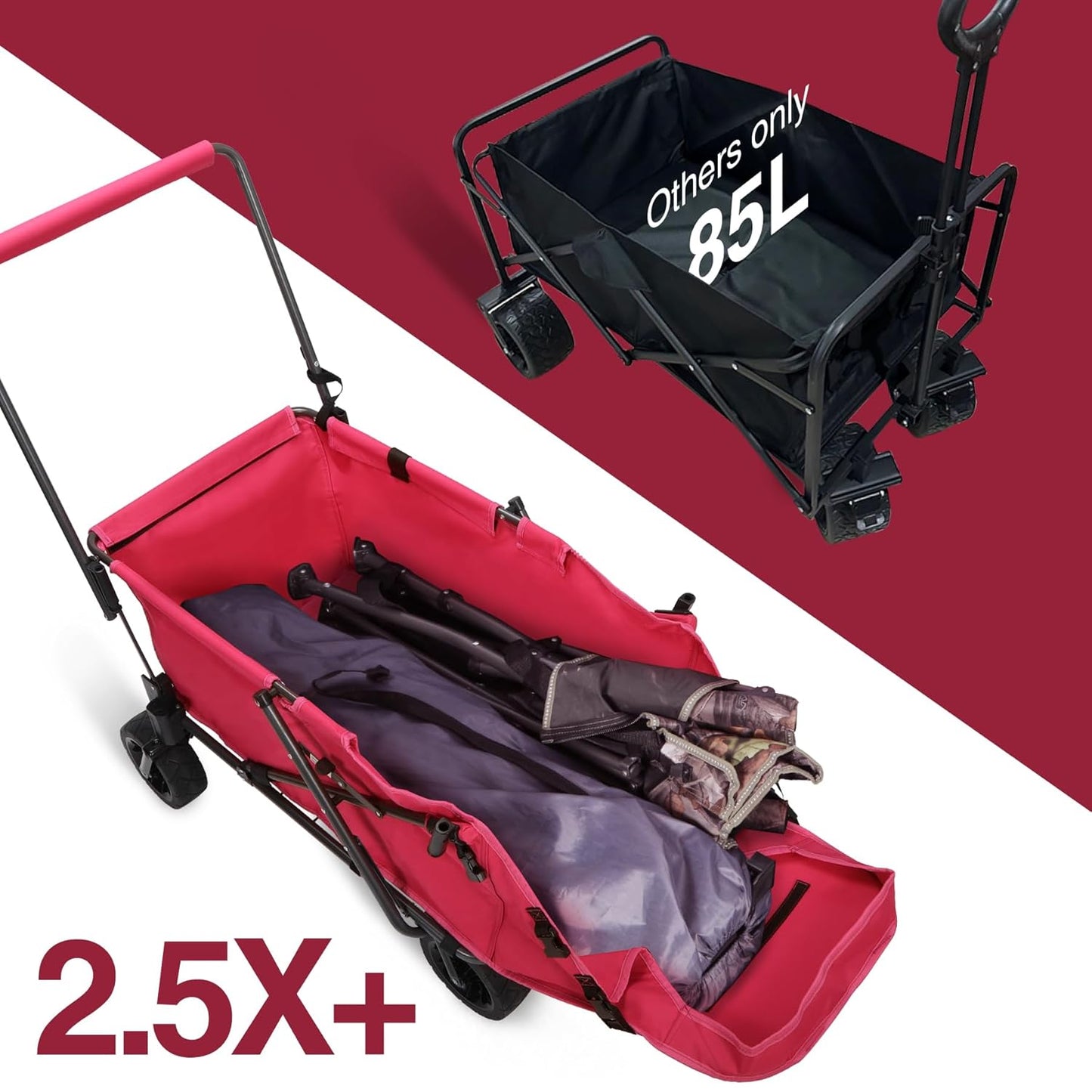 REDCAMP Folding Dog Wagon Cart with Extendable Rear End Heavy Duty, 220L Large Collapsible Utility Cart Dog Stroller with Tailgate for Sports Shopping Pet, Pink