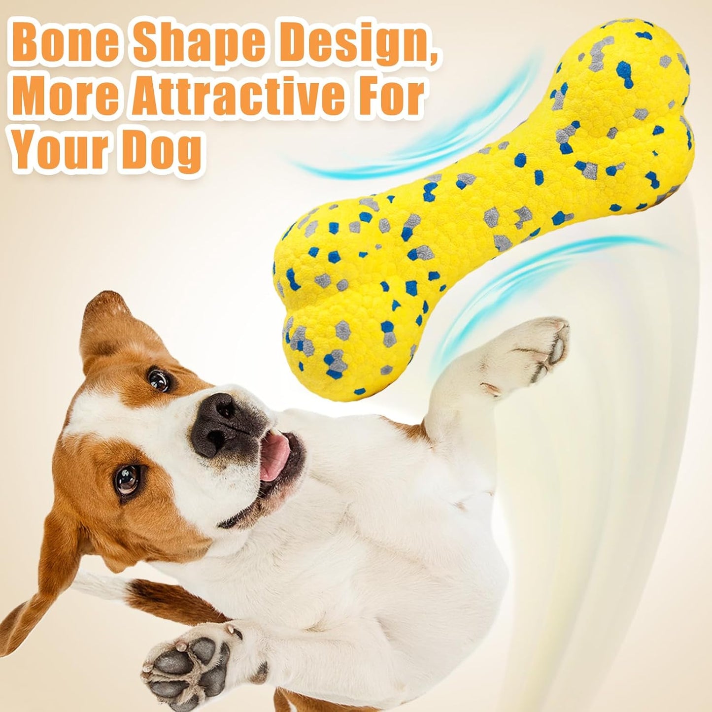 7.28" Indestructible Large Bone Balls for Aggressive Chewers Durable Stick Bouncy Interactive Chew Toy for Dogs Fetch Game Lightweight Floating Outdoor Training, Yellow
