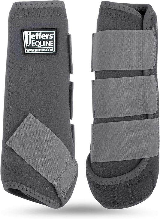 Jeffers Equine Protective Horse Boots 1 Pair Grey - Safe Neoprene Leg Guards & Comfortable Fit, Durable Strap Closures, Front & Hind Support, Equestrian Accessories for Travel & Riding - Small