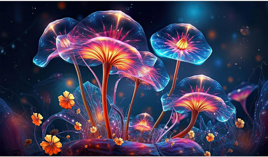 Flower Aquarium Background Modern Style Bluebell Blooming Flower Floral Design Terrarium Background Mysterious Elegant Glowing Fantasy Flower Fish Tank Backdrop Poster Decorations Vinyl 30x12in