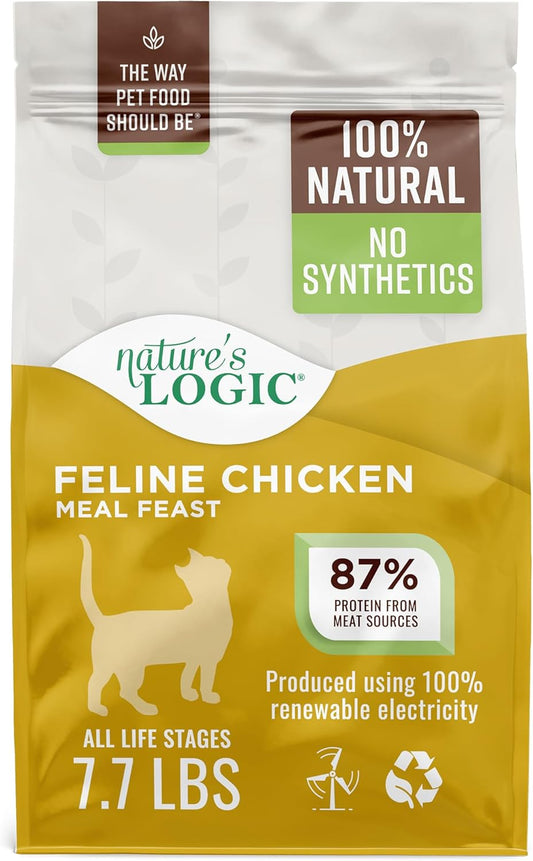 Nature's Logic Feline Chicken Meal Feast Cat Food - High-Protein Dry Food for Cats, 100% Natural Nutrition with Probiotics & Prebiotics - All Life Stages - Chicken, 7.7lbs