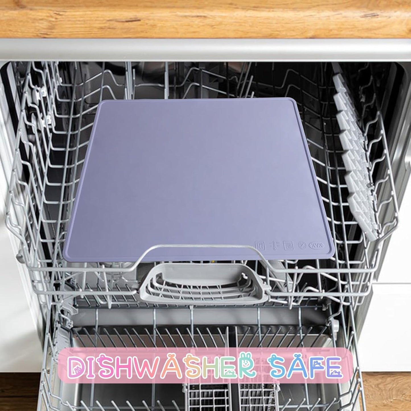 KVK Dog Water Mat 2-Pack 20×16in - Silicone Dog Mats for Food and Water, Non-Slip Pet Feeding Mat for Floors, Waterproof Cat Bowl Mats to Prevent Spills - Silver Gray & Cream