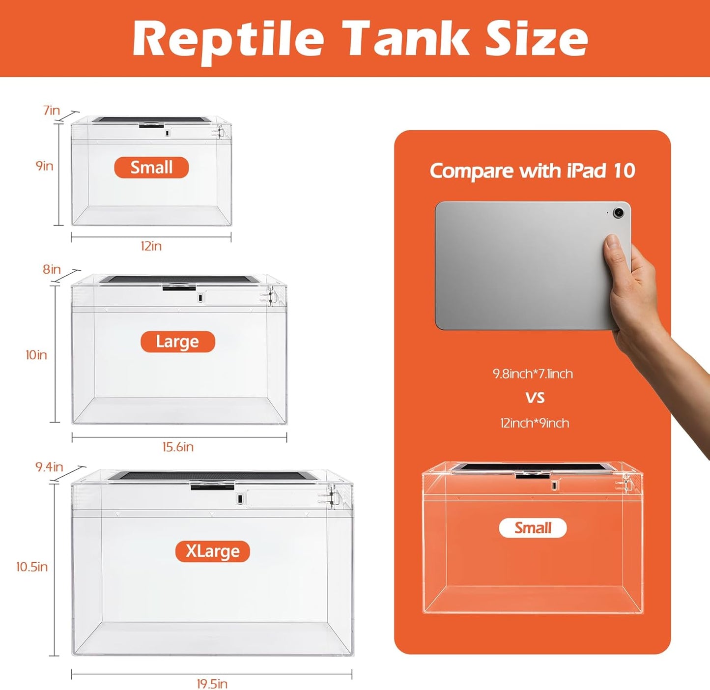 AZV Reptile Terrarium,Reptile Tank 15x8x10in Amphibian Isopod Tank Starter Kit with Bearded Dragon Hammock,Heat Lamp,Hide Cave for Geckos Lizard Mantis Spider Cricket Chameleons Corn Snake Turtle Frog