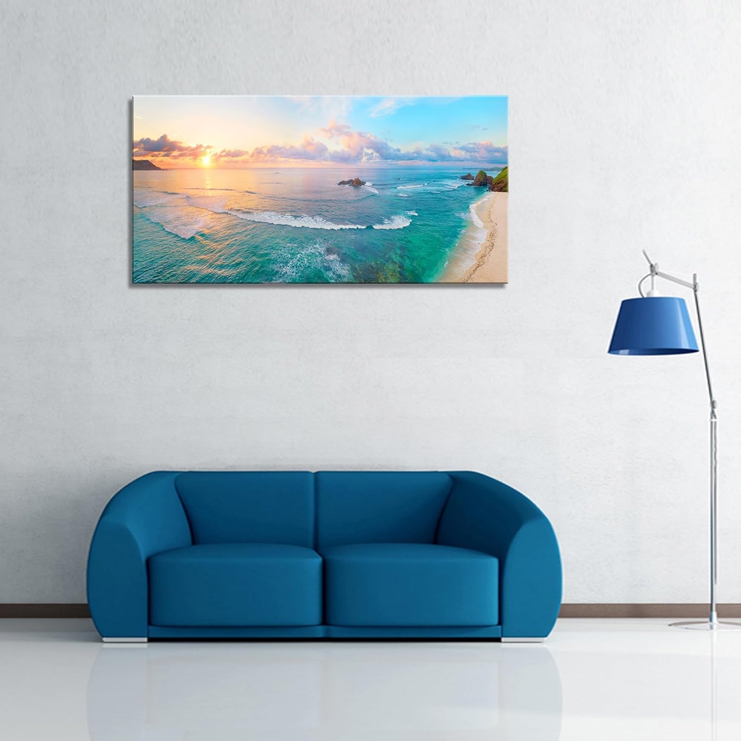 XXMWallArt FC3962 Tropical Beach Wall Art Blue Sea Sunset Natural Scenery Picture Print On Canvas Seascape Canvas Print Artwork for Living Room Bedroom Kitchen Home and Office Wall Decor