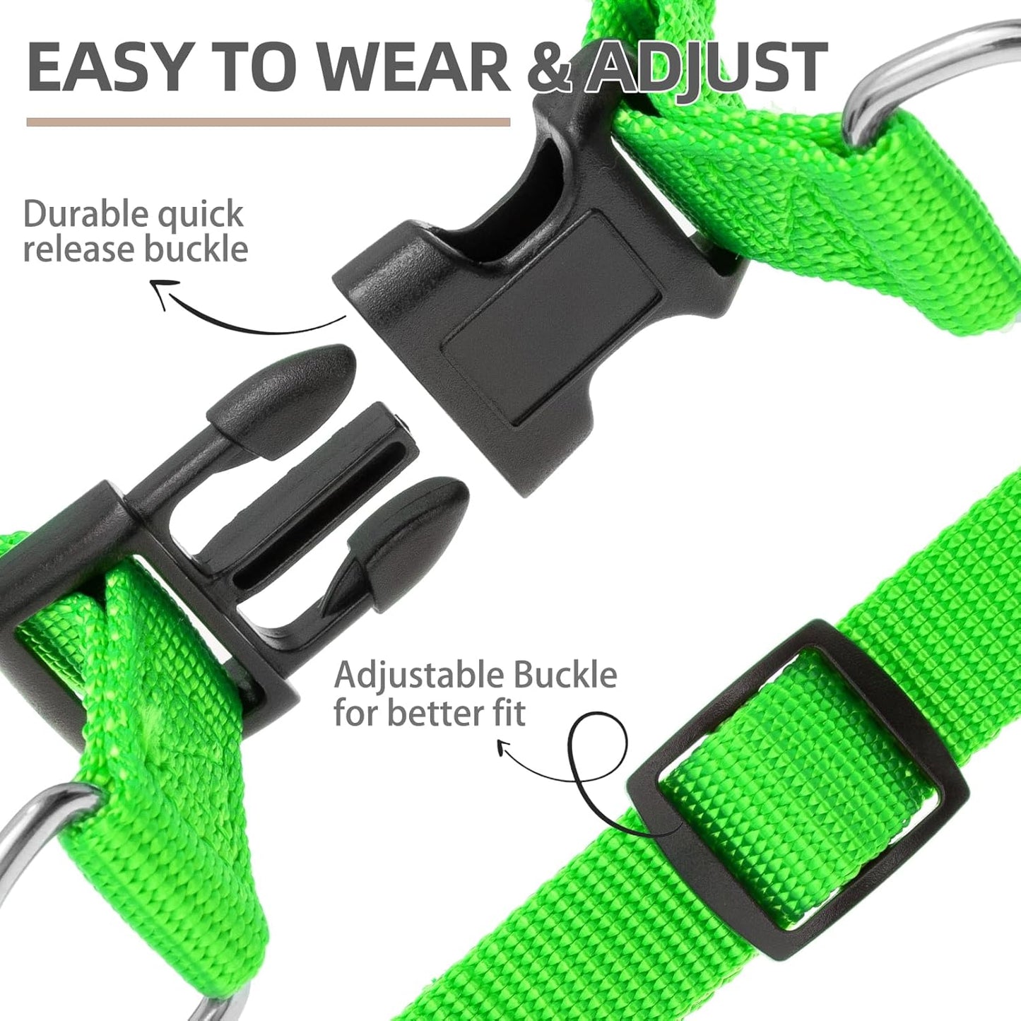 PUPTECK No Pull Dog Harness Soft Adjustable Basic Nylon Step in Puppy Vest Outdoor Walking with ID Tag, Green,S