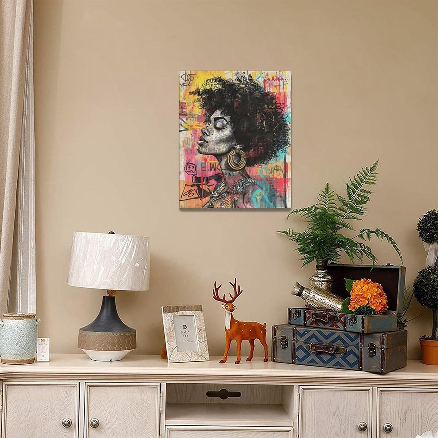 Quorin African American Wall Art Banksy Graffiti Black Woman Pictures Black Girl Wall Decor Canvas Print Painting Artwork for Bathroom Living Room Bedroom 16"x20"