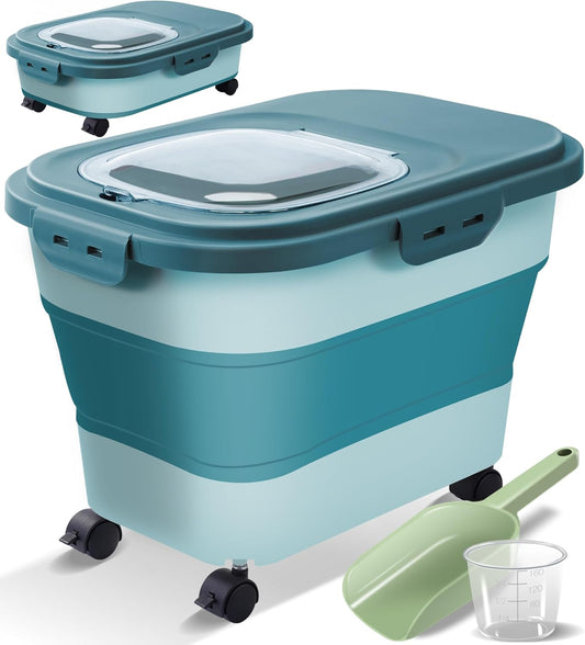 Collapsible Dog Food Storage Container with Lids, Airtight Rice Flour Cereal Sugar Bin Bucket, 20 25 30 Lbs Kitchen Accessories Holder Cat Pet Gift Travel Essentials Must Haves Gear Stuff Necessities