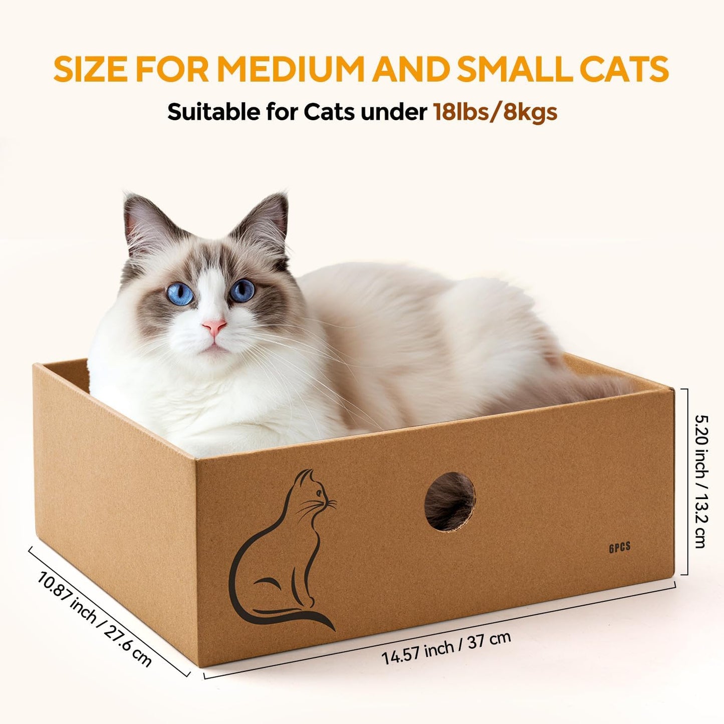 AUSCAT Cat Scratcher Box with 6PCS Cat Scratching Board, Cardboard Cat Scratchers for Indoor Cats, Reversible Cat Scratch Pads for Small Medium Kittens, 14.6" L x 10.9" W x 5.2" H