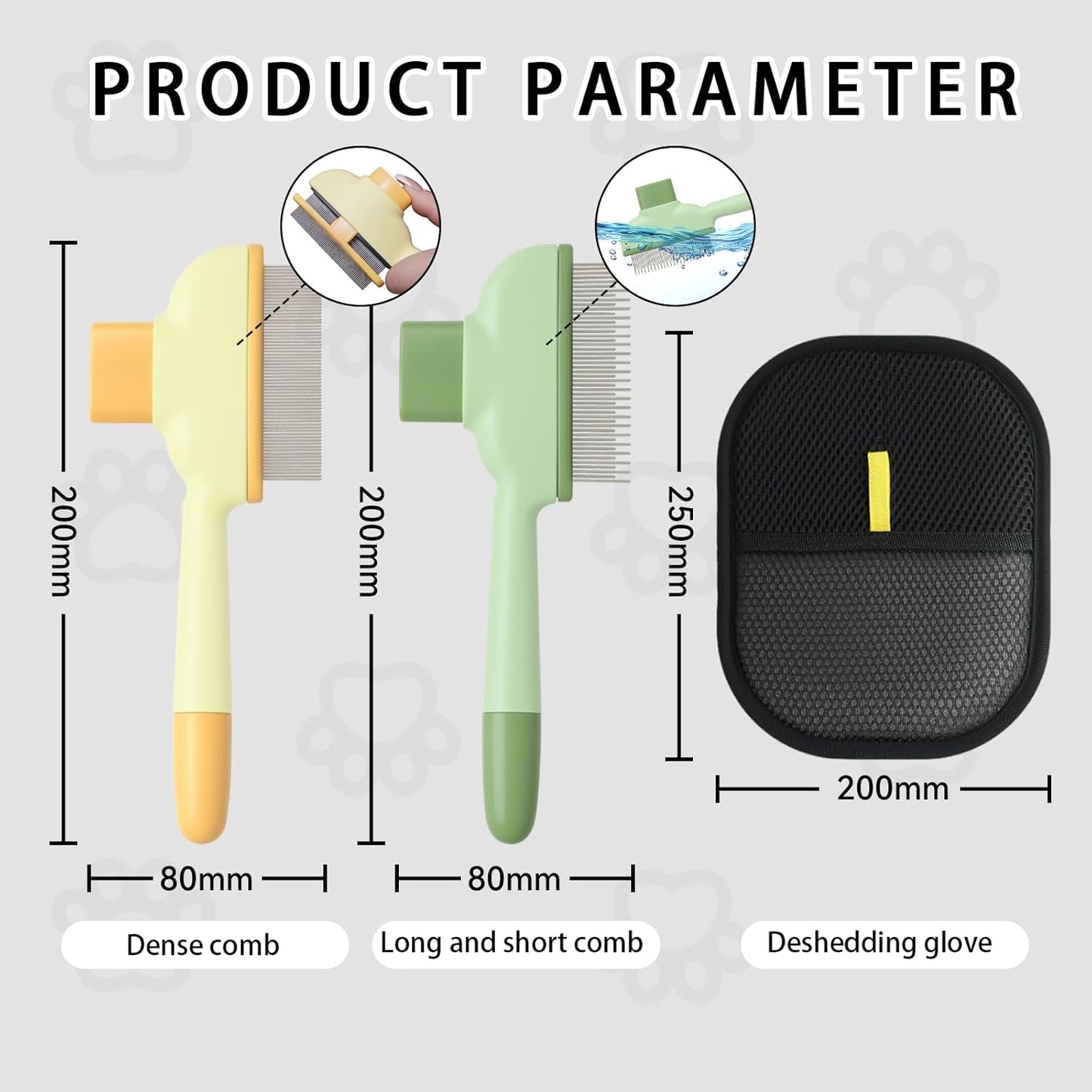 2 Pet Hair Removal Gloves, 2 Flea Combs for Cats and Dog，Reusable Electrostatic Gloves and Long & Short Flea Combs, 4 PCS pet hair removal tools