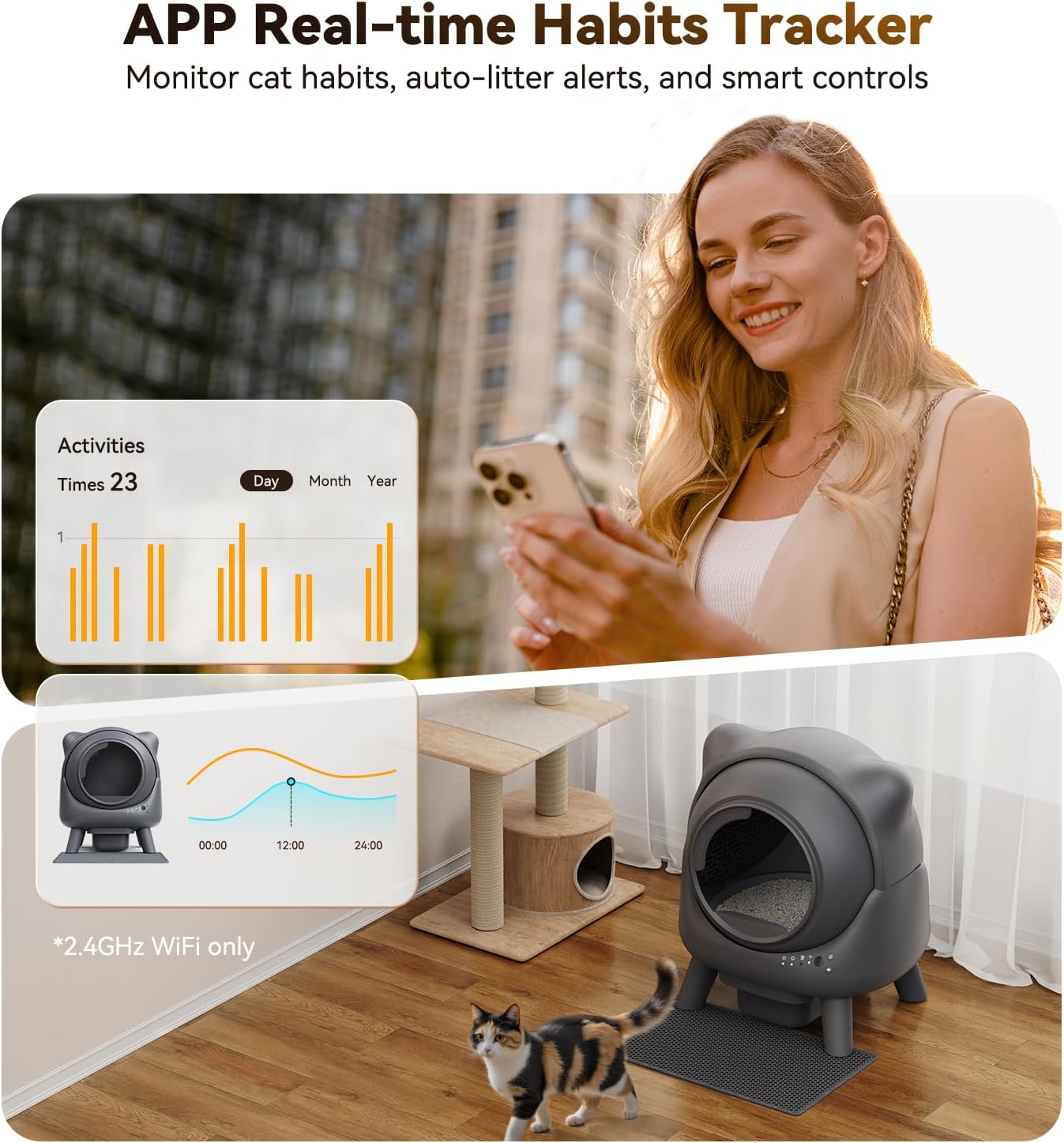 Self Cleaning Litter Box, Automatic Litter Box, FEELNEEDY Odor Control Litter Robot, Cat Ears Design, 65L APP Real-Time Monitor, Cat Litter-Boxs for Multiple Cats, Safety Sensors, with 1 Trash Bag