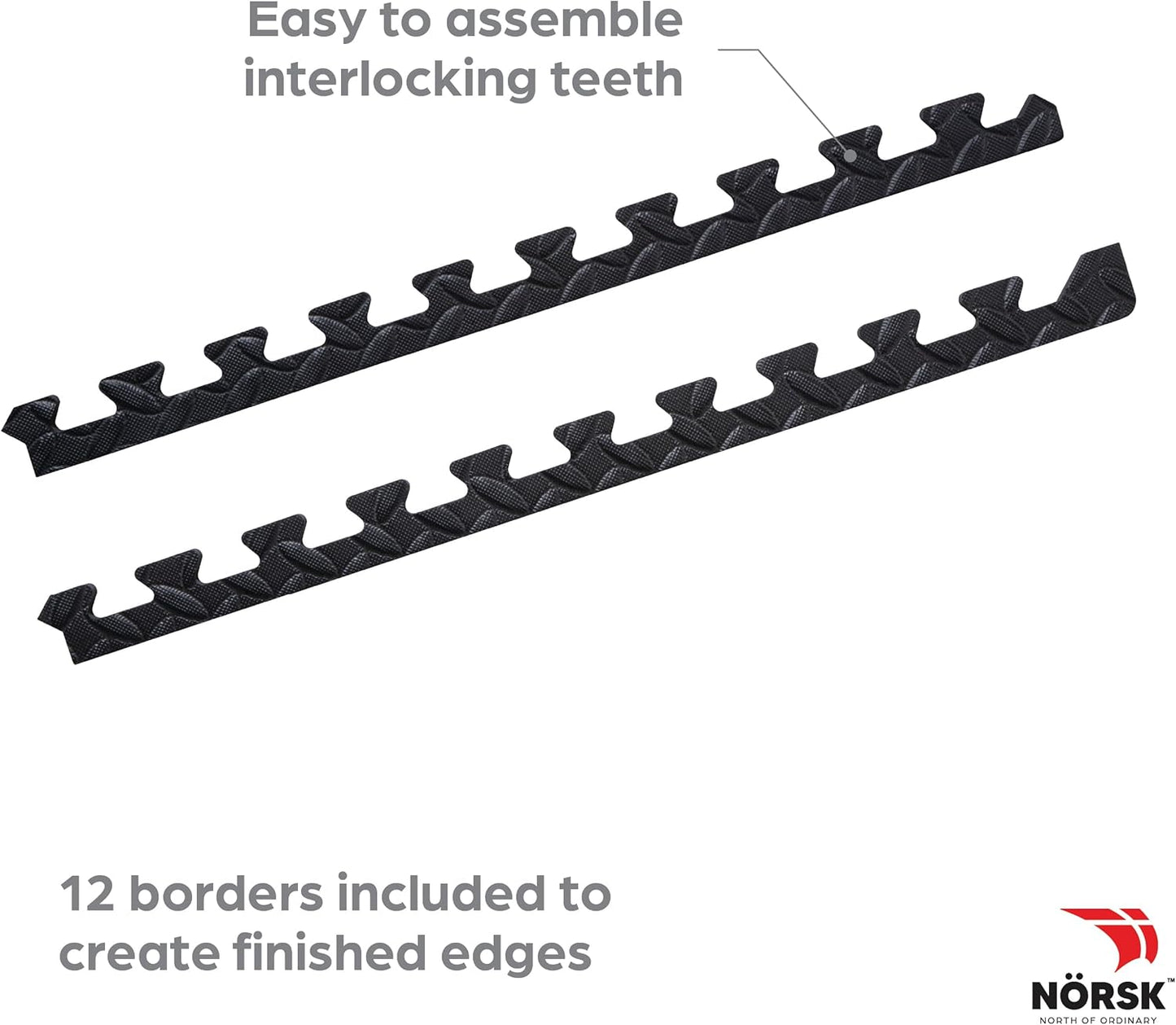 Norsk Foam Floor Gym Mats with Interlocking Tiles, .47" Thick, 24"x24", 18-Pack, 72 Square Feet, Diamond Plate Design, Black