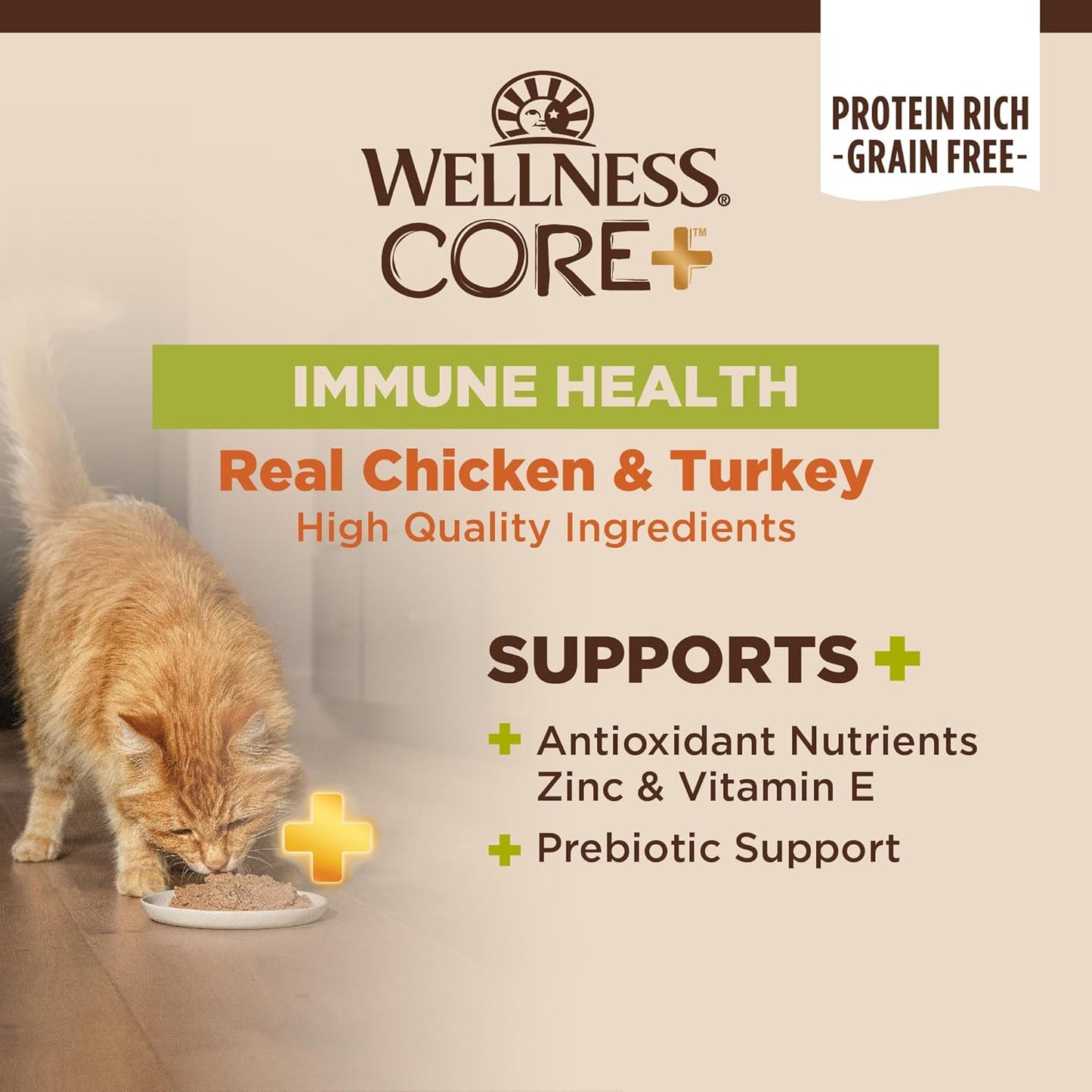 Wellness CORE+ Immune Health Pate Adult Wet Cat Food, Natural, Protein-Rich, Grain Free, 2.8 Ounce, 12 Pack (Chicken & Turkey)