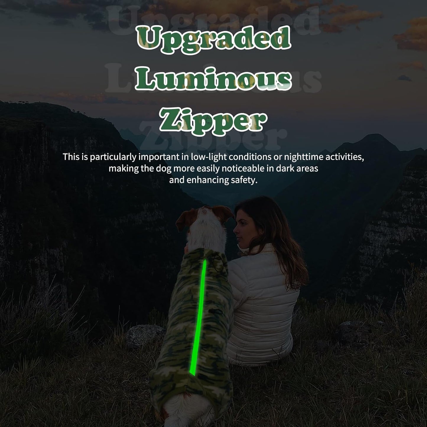 ROZKITCH Camouflage Dog Winter Coat Soft Fleece Pullover Pajamas, Pet Windproof Warm Cold Weather Jacket Vest with Luminous Zipper, Jumpsuit Apparel Outfit Clothes for Small Medium Large Dog Camo M