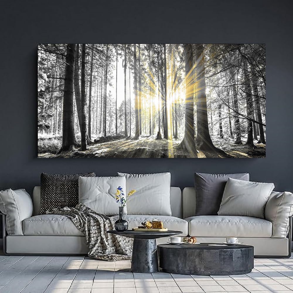 Yxbhhym-Bedroom Wall Art Decor for Living Room Large Canvas Prints Art Black and White Forest Wall Art Trees Picture Landscape Artwork for Wall Nature Scenery Poster Painting Office Decorations