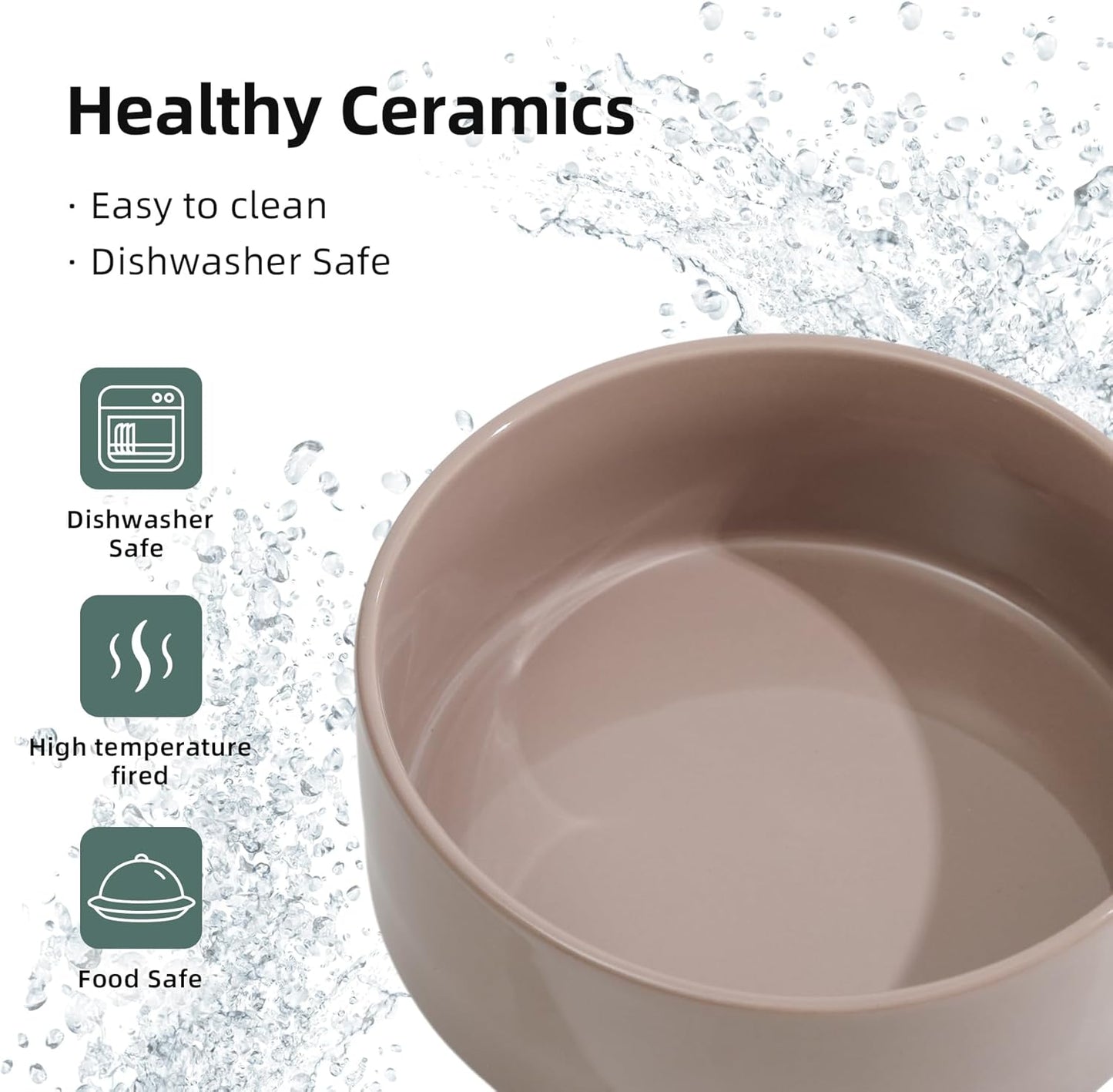 Ceramic 6.1inch Raised Dog Bowl with Stand for Small and Medium Dog Dish Pet Food and Water Bowl (Single Bowl with Stand - Brown Coffee)