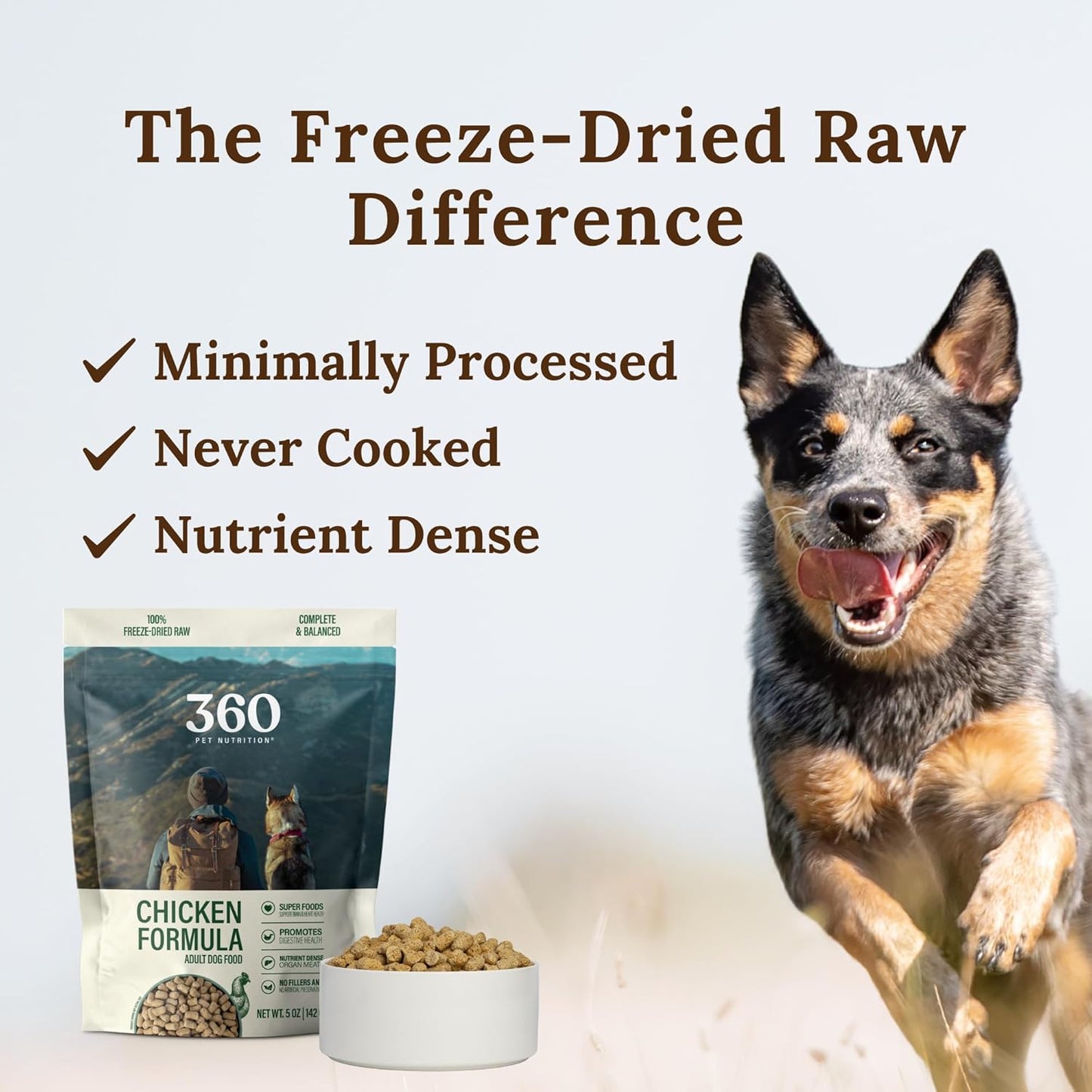 360 Pet Nutrition Freeze-Dried Raw Dog Food – Chicken Recipe with Liver & Organs, High Protein, Omega-3s, Fruits, Veggies & Superfoods, Grain-Free, No Fillers, 1 lb – Made in USA