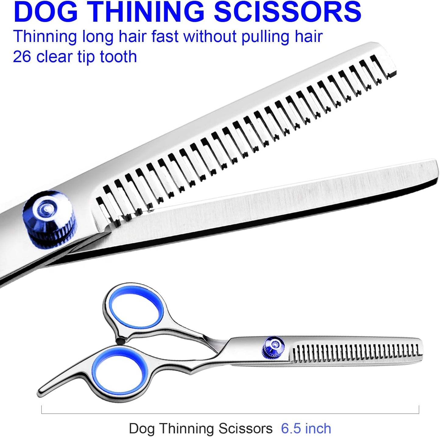 Professional Dog Grooming Scissors Kit, Titanium Coated Dog Scissors for Grooming, Grooming Shears Kit - Thinning, Curved Scissors and Comb for Dog Cat Pet (Blue 4 in 1)
