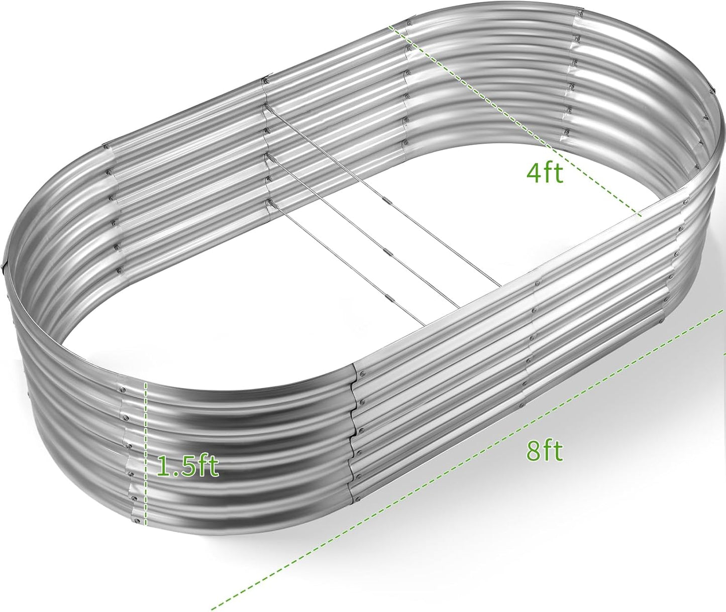 Land Guard Galvanized Metal Raised Garden Bed Kit, 8x4x1.5ft Large Planter Boxes Outdoor, Oval Gardening Box, Patio Garden Planter Box for Vegetables (Silver)