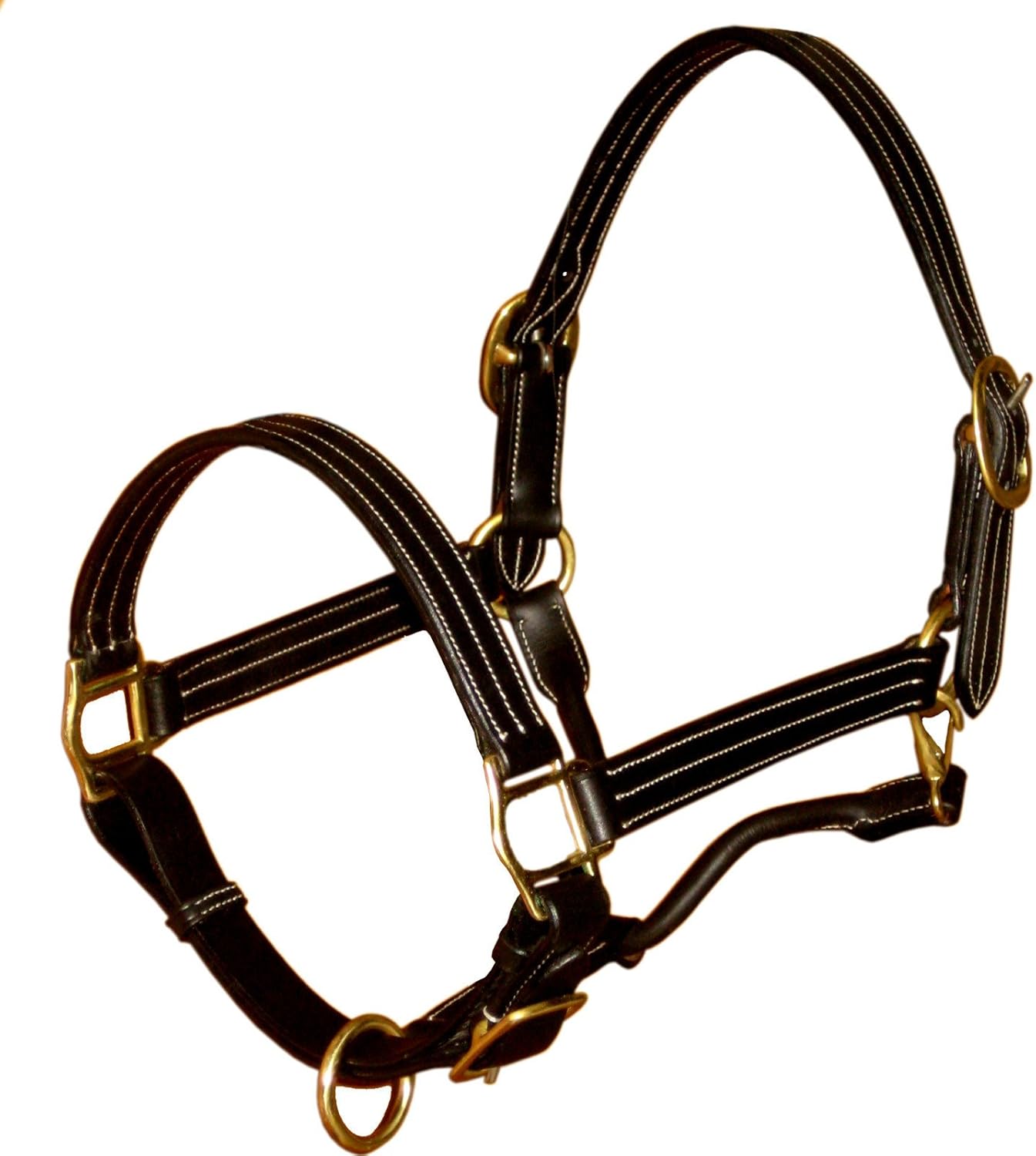 Triple Stitch Leather Horse Halter, Adjustable Design, Fancy Stitching, Solid Brass Hardware