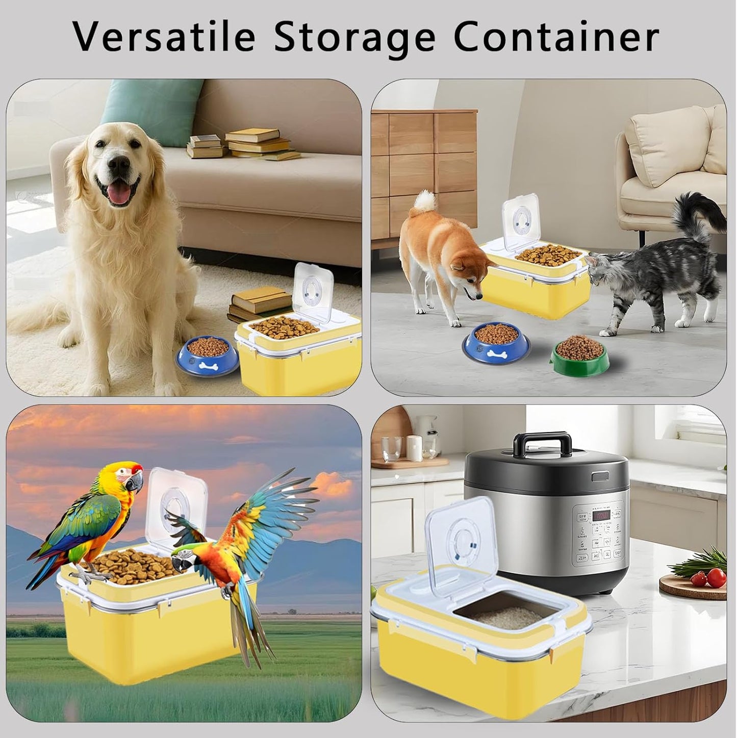 Sanbo Dog Food Storage Container Stainless Steel with Scoop, Airtight Pet Metal Food Storage Bin,Cat Food Canister,Storage Box with Date Tracker for Kitchen (Yellow, 7.5L)