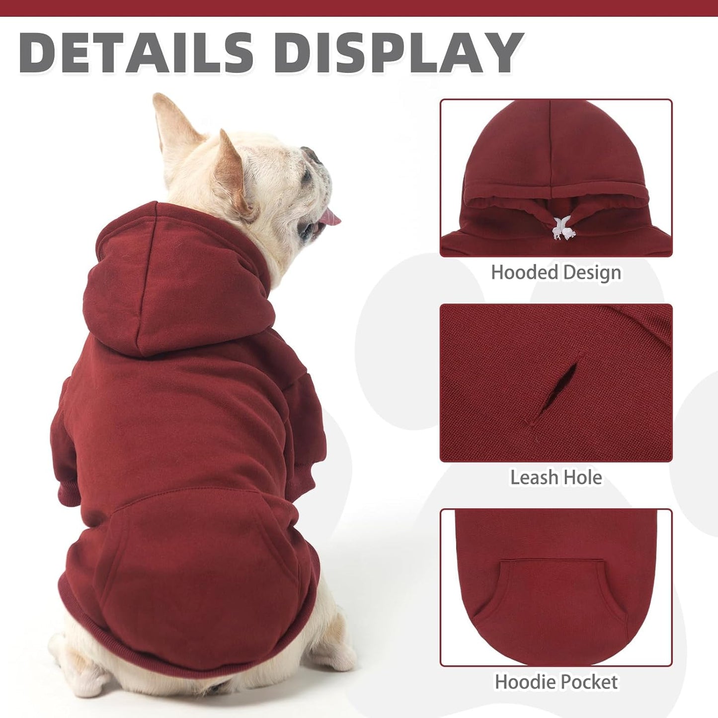 KOOLTAIL Basic Dog Hoodie - Soft and Warm Dog Hoodie Sweater with Leash Hole and Pocket, Dog Winter Coat, Cold Weather Clothes Sweatshirt for Small Medium Large Dogs Puppy Cat Boys Girls Deep Red XL