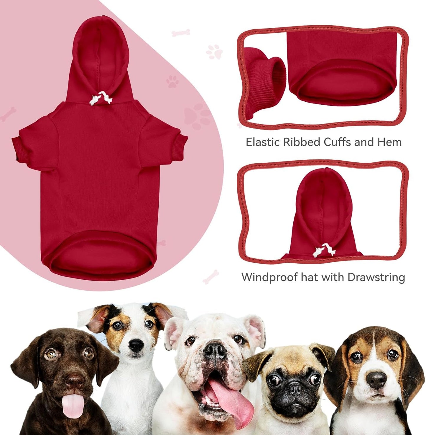 Dog Sweaters for Large Dogs Dog Hoodie Pet Sweater Solid Soft Brushed Fleece Pet Clothes Hoodie Sweatshirt with Pocket(Red-XL)
