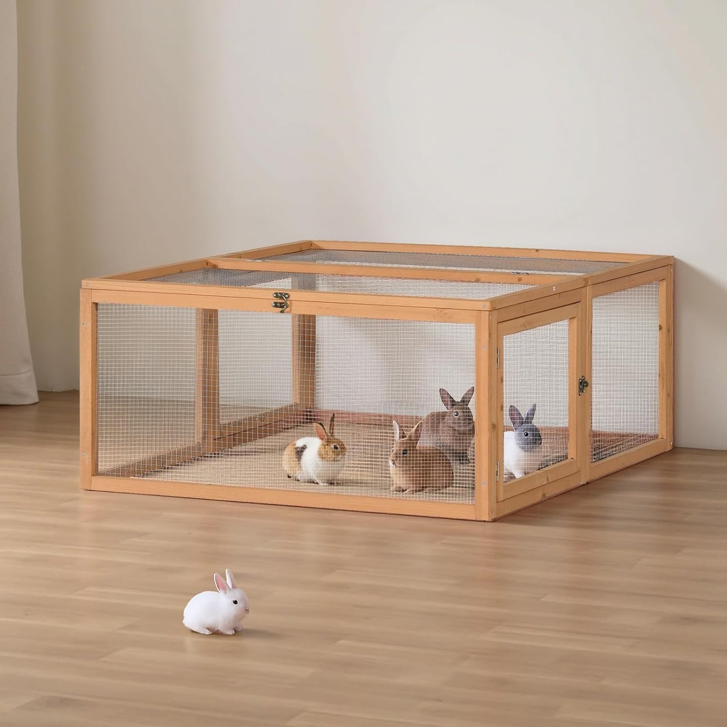 Chicken Coop/Rabbit Hutch, Versatile Wooden Small Animal Cage Run, Indoor Outdoor Bunny Cage with 3 Doors Openable, Wire Mesh Walls, 47'', Orange Color (S)