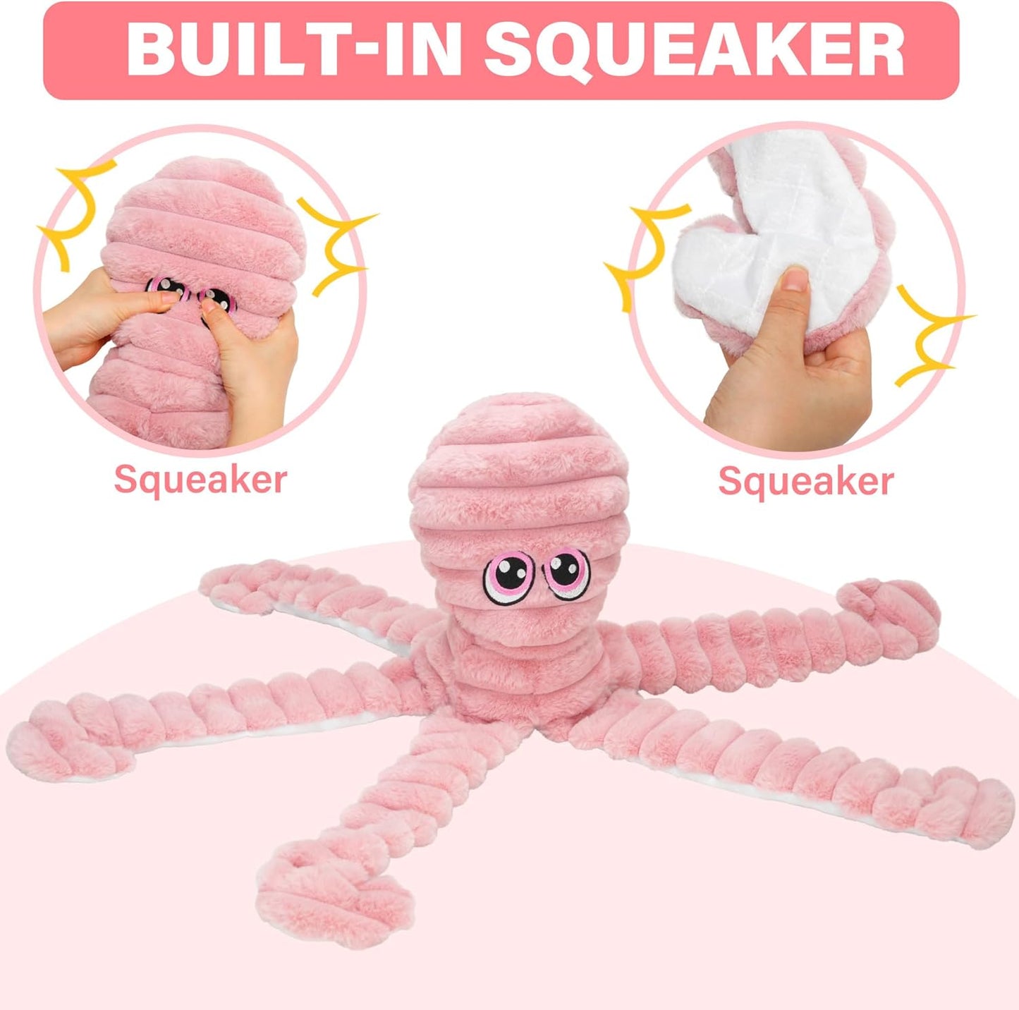 Prime Pets Squeaky Dog Toys for Large Dogs, 27” Extra Large Plush Octopus Dog Toy to Keep Them Busy, Interactive Chew Toy for Small Medium Large Dogs, Tug of War Pet Toy, Pink