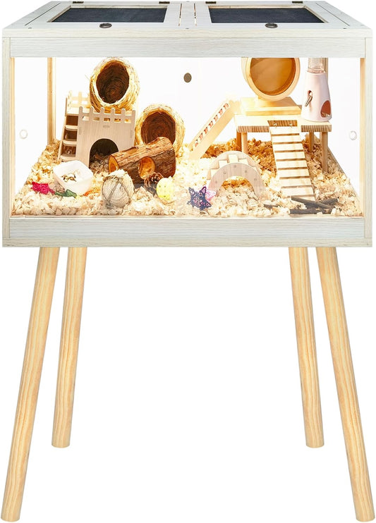 Prolee Hamster Cage Chewproof, Mice and Rat Habitat with Transparent Sides, Hamster Cage with Openable Mesh Top, Solid Built with Lock Design and Leg Stand, 24" Wide