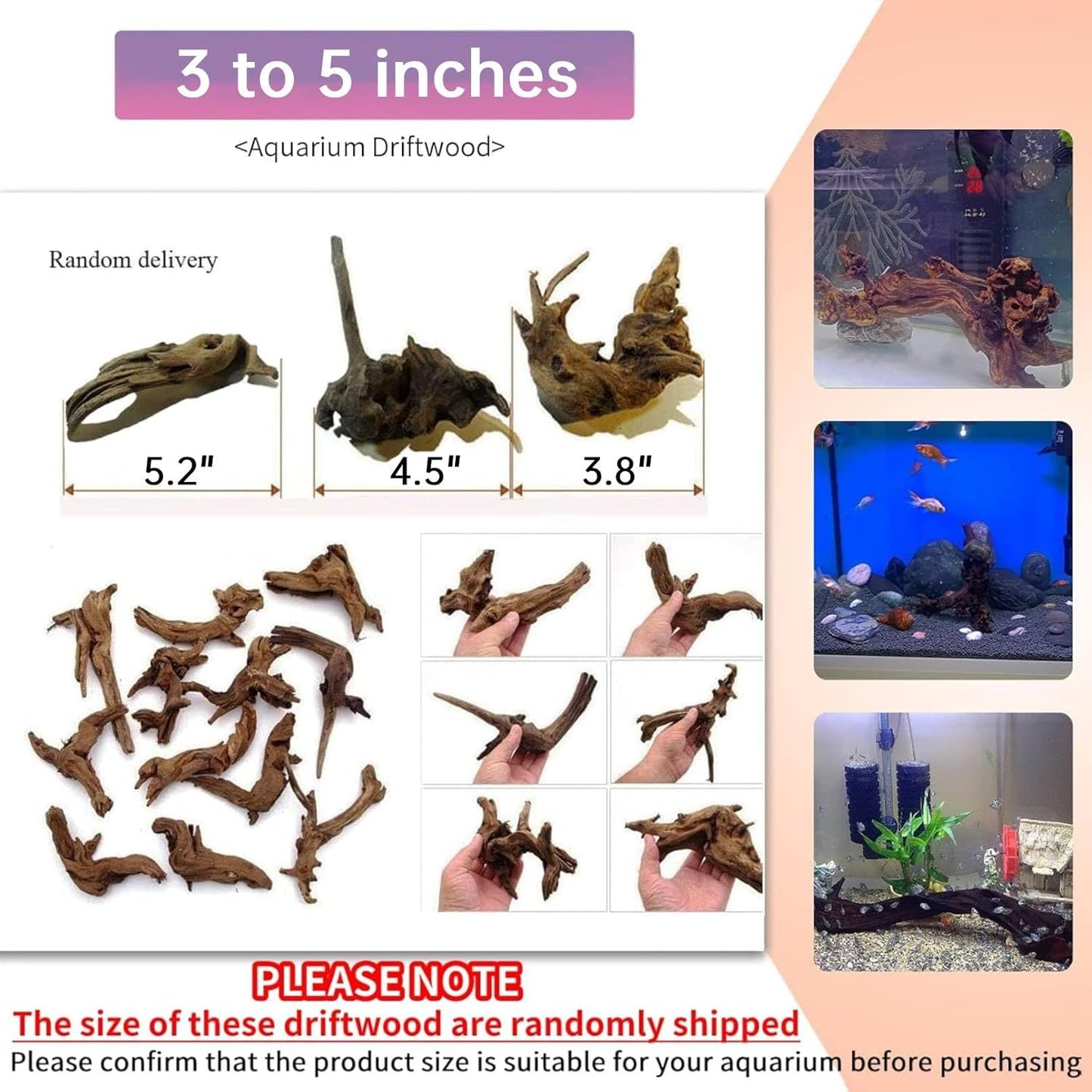Hamiledyi 24 Pcs Small Driftwood for Aquarium 3"-5" Driftwood Branches Aquarium Decoration Reptiles Reptile Tank Accessories Assorted Size Natural Habitat Decor Wood for Lizad