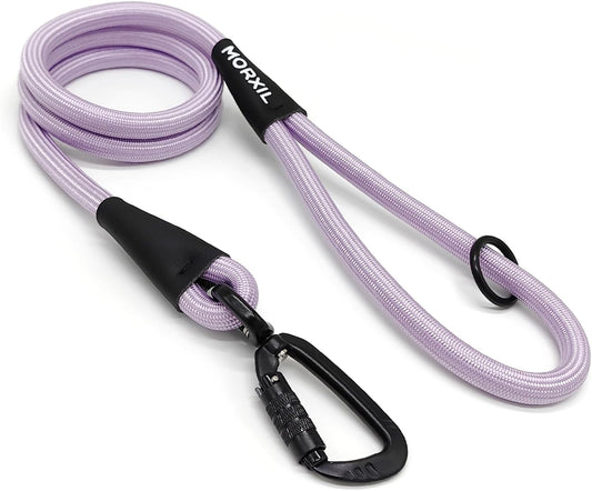Rope Dog Leash, 4 ft Heavy Duty Dog Leash with Aviation Aluminum Auto Locking Carabiner, Strong Nylon Pet Lead for Small, Medium, Large Dogs (Purple, 4FT)