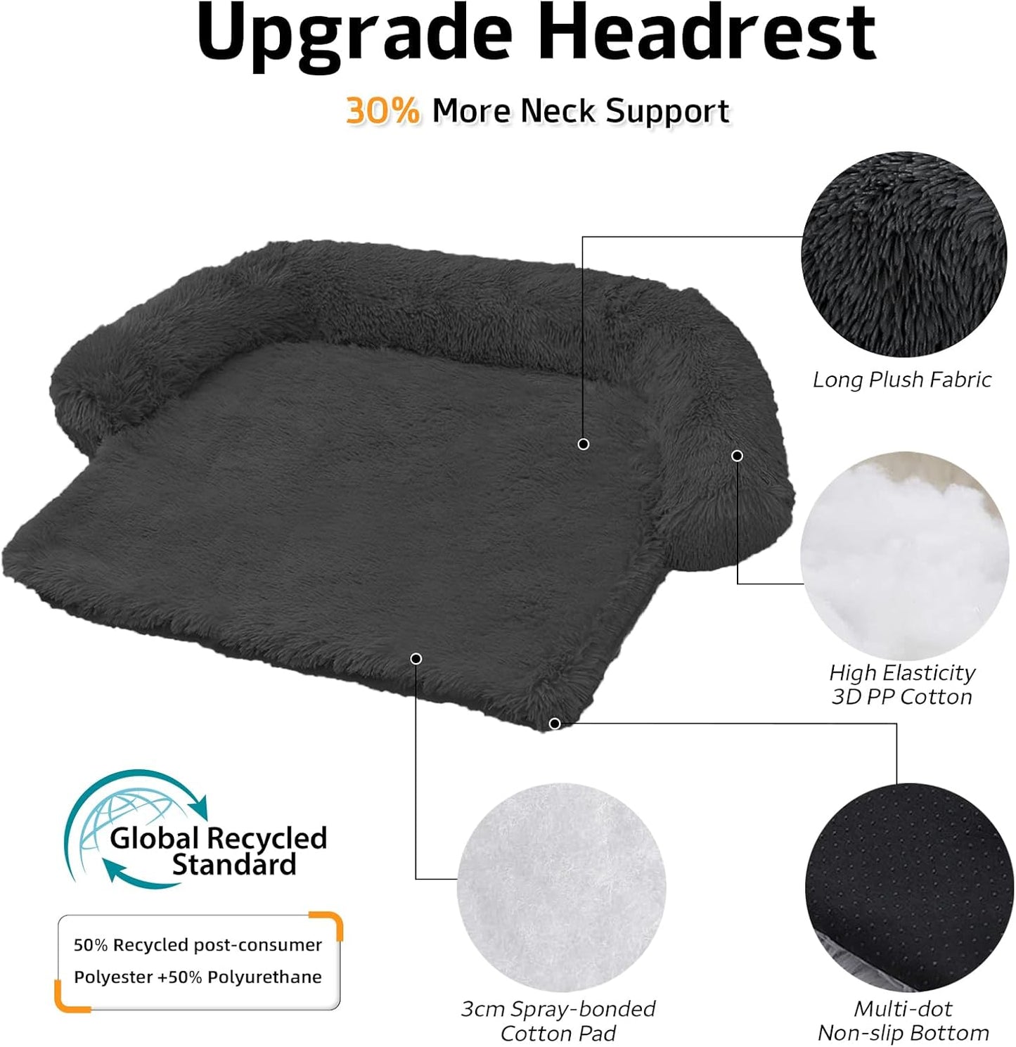 GGIB Calming Dog Bed Fluffy Plush Dog Mat for Furniture Protector with Removable Washable Cover for Large Medium Small Dogs and Cats (Extra Extra Large, Dark Grey)
