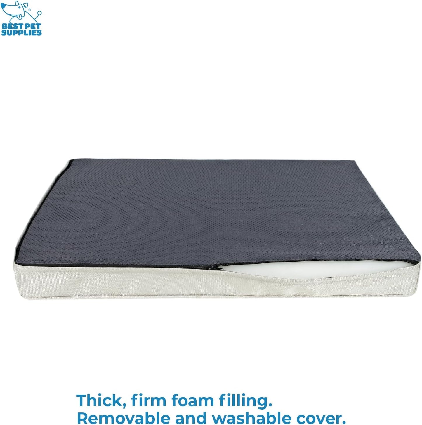 Best Pet Supplies Cute Dog Crate Mat Flat Bed with Waterproof Exterior, Thick Orthopedic Egg Foam Mattress, and Soft Sherpa Fleece Cover for Small, Medium, and Large Breeds - Beige, 35X22X4