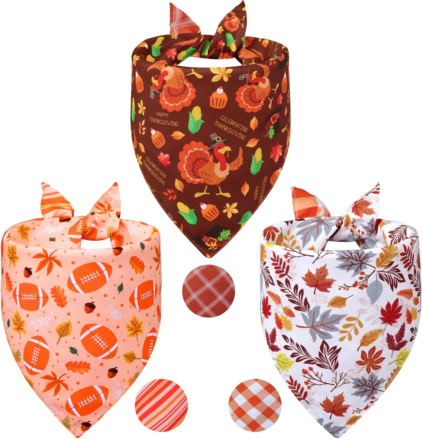 Thanksgiving Dog Bandanas XLarge 3PCS, 6 Pattern Fall Scarf for Boy and Girl, Pumpkin Leaves Rugby Triangle Reversible Bibs Breed for Puppy Pets